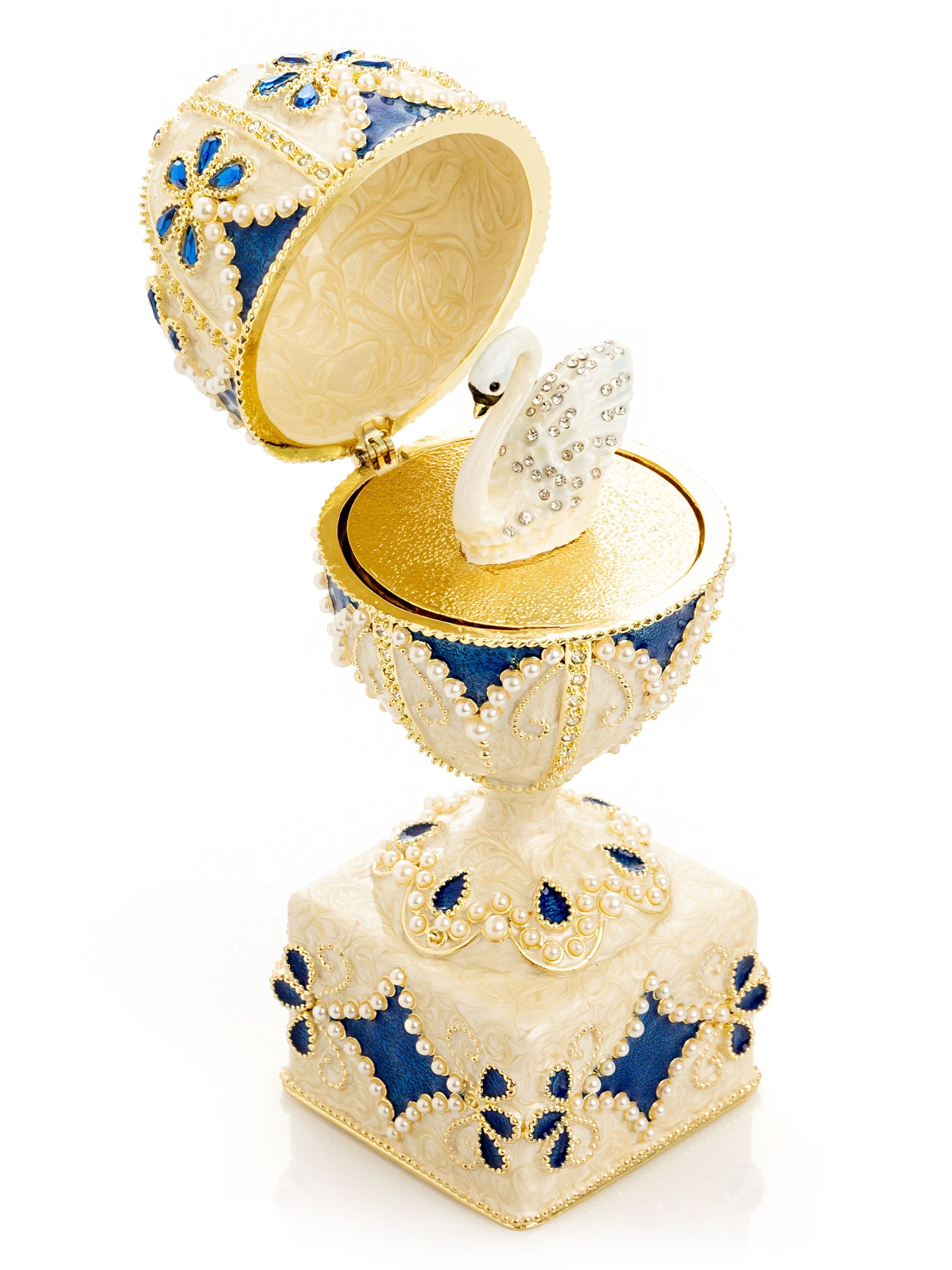 Pearl Beige Faberge Egg with Swan Hidden compartment-0