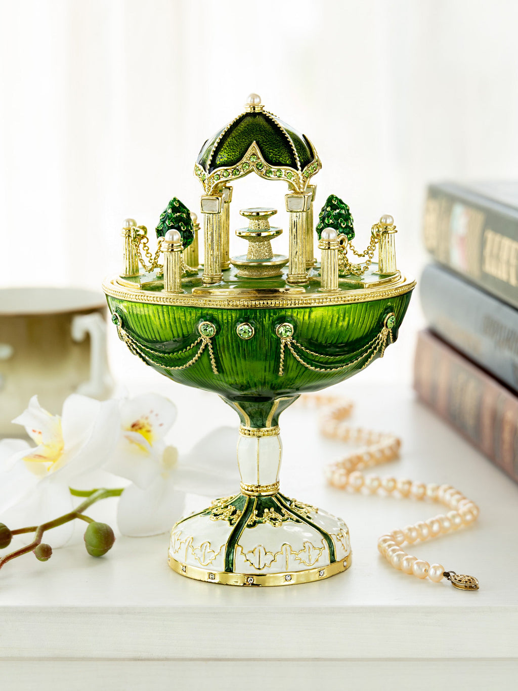 Garden Pavilion Design Cupola Fountain Green Egg Limited Edition of 250 Trinket Box-0
