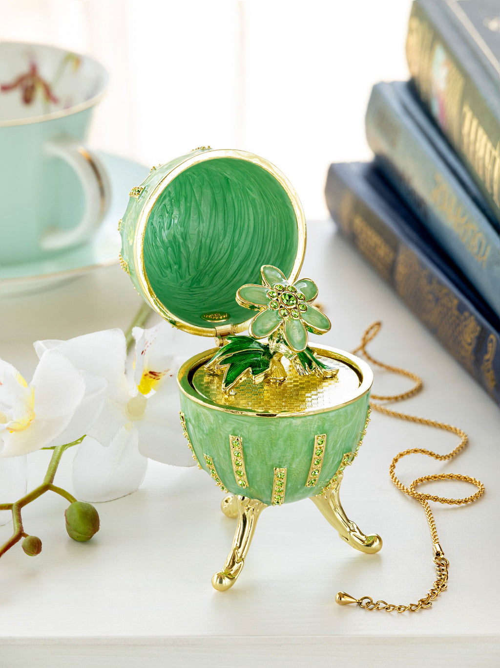 Green Easter Egg with Flowers Hidden compartment-3