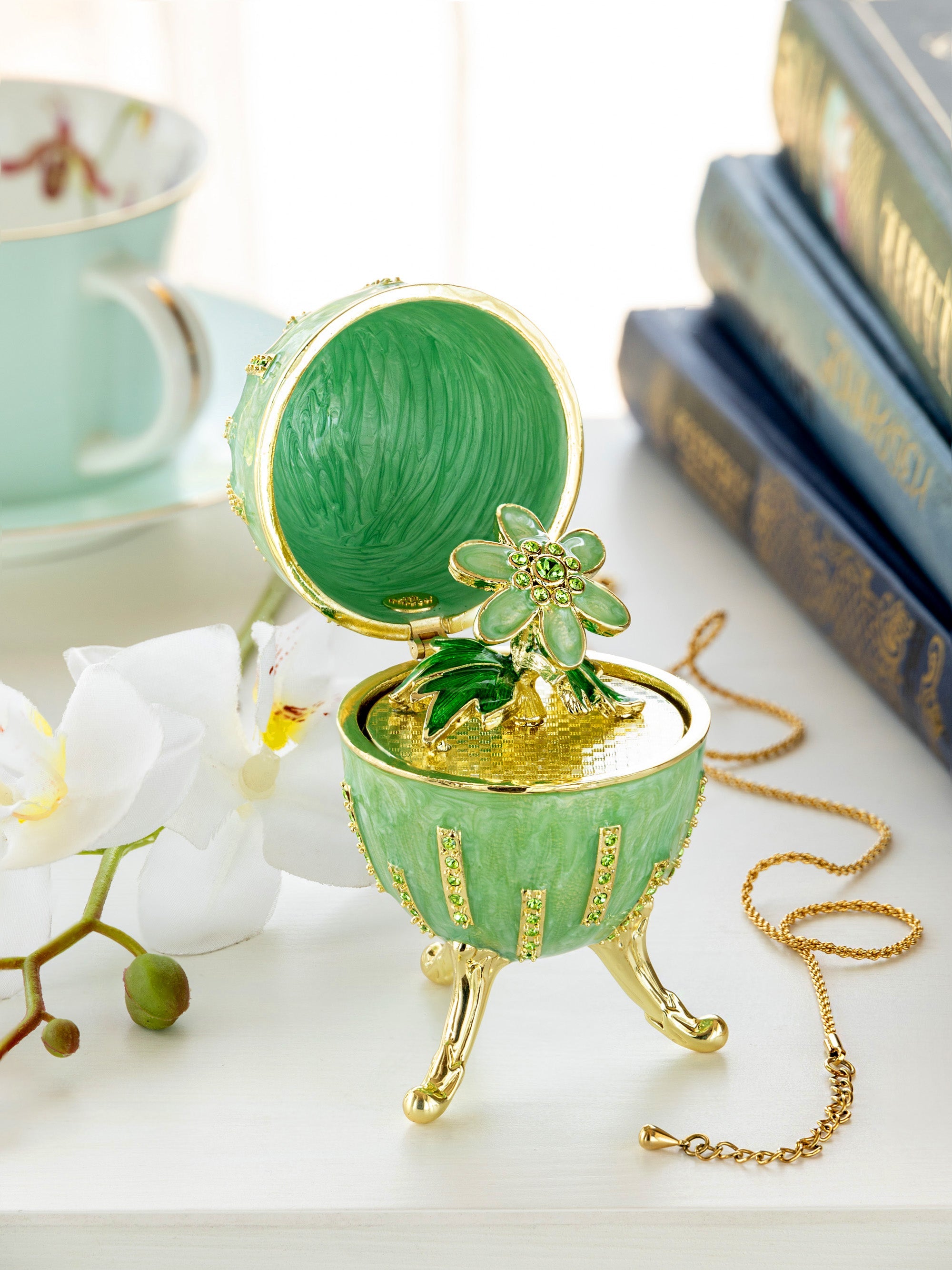 Green Easter Egg with Flowers Hidden compartment-3