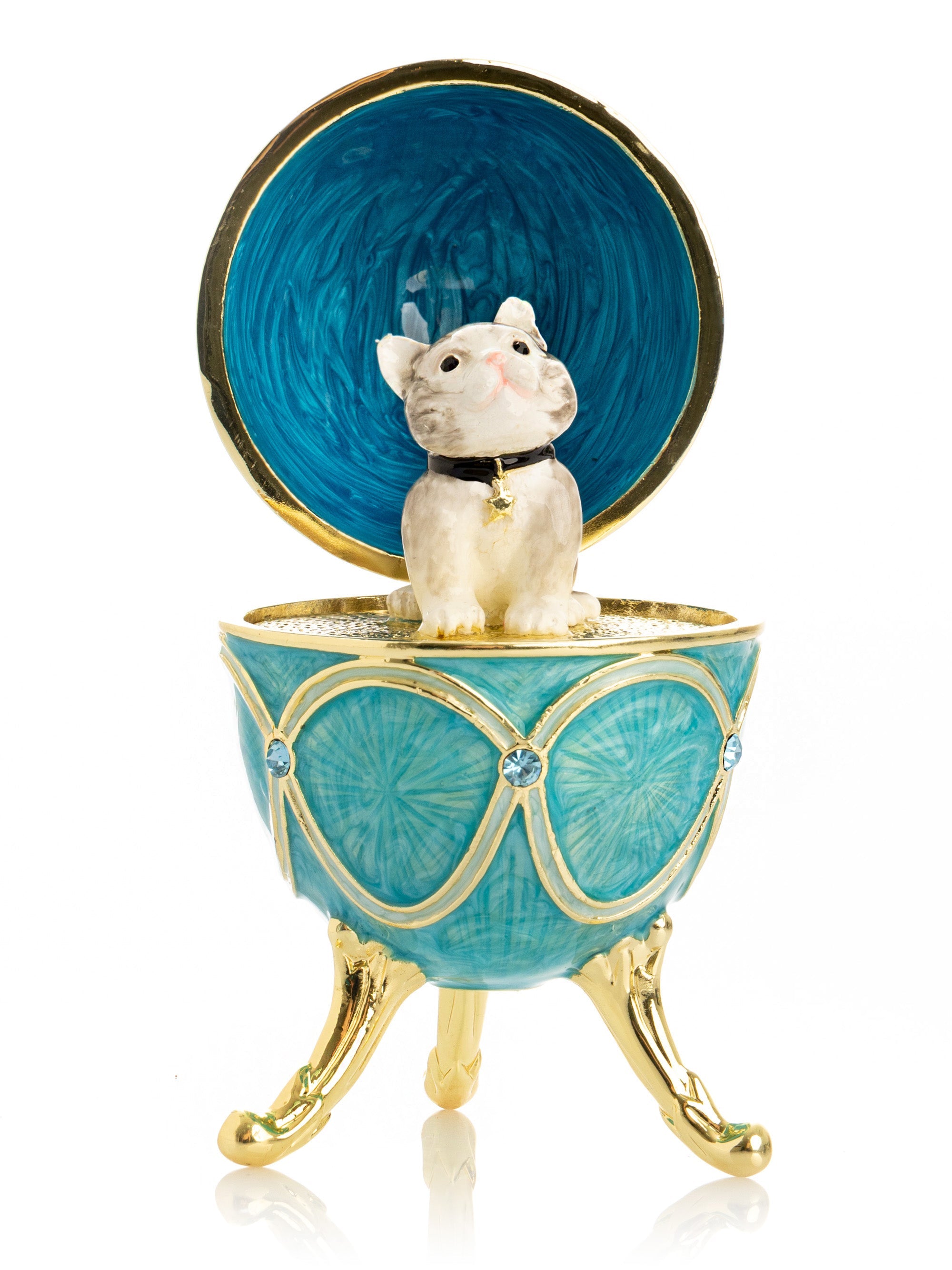 Turquoise Easter Egg with Cat Hidden compartment-0