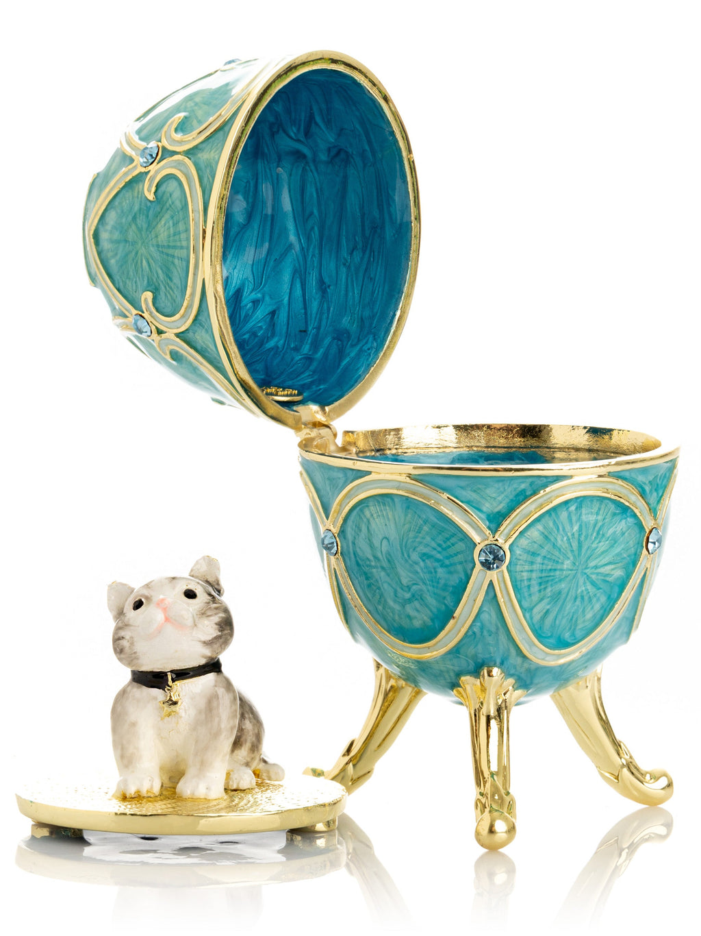 Turquoise Easter Egg with Cat Hidden compartment-4