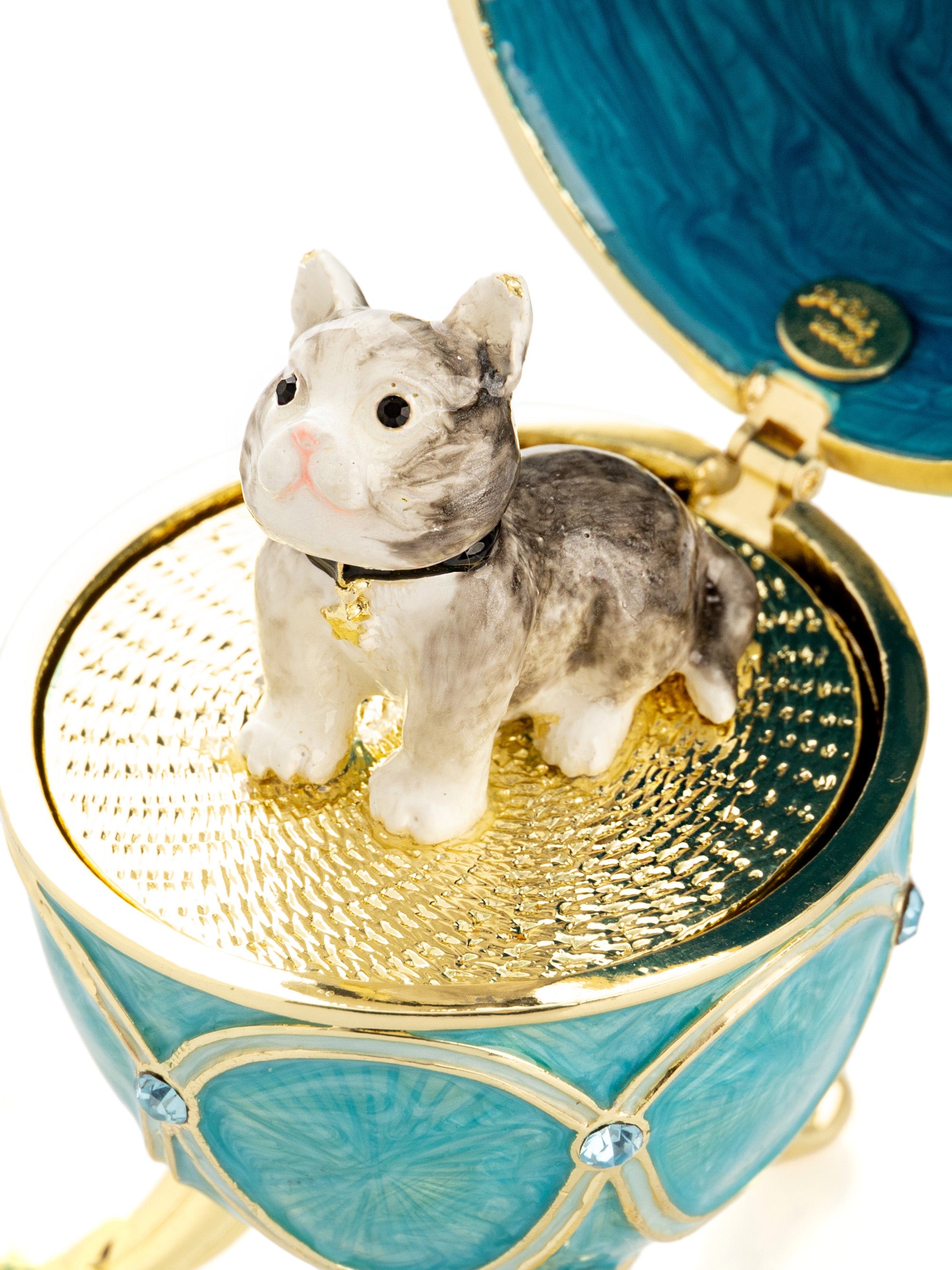 Turquoise Easter Egg with Cat Hidden compartment-2