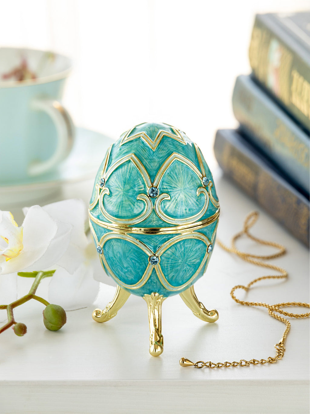 Turquoise Easter Egg with Cat Hidden compartment-1