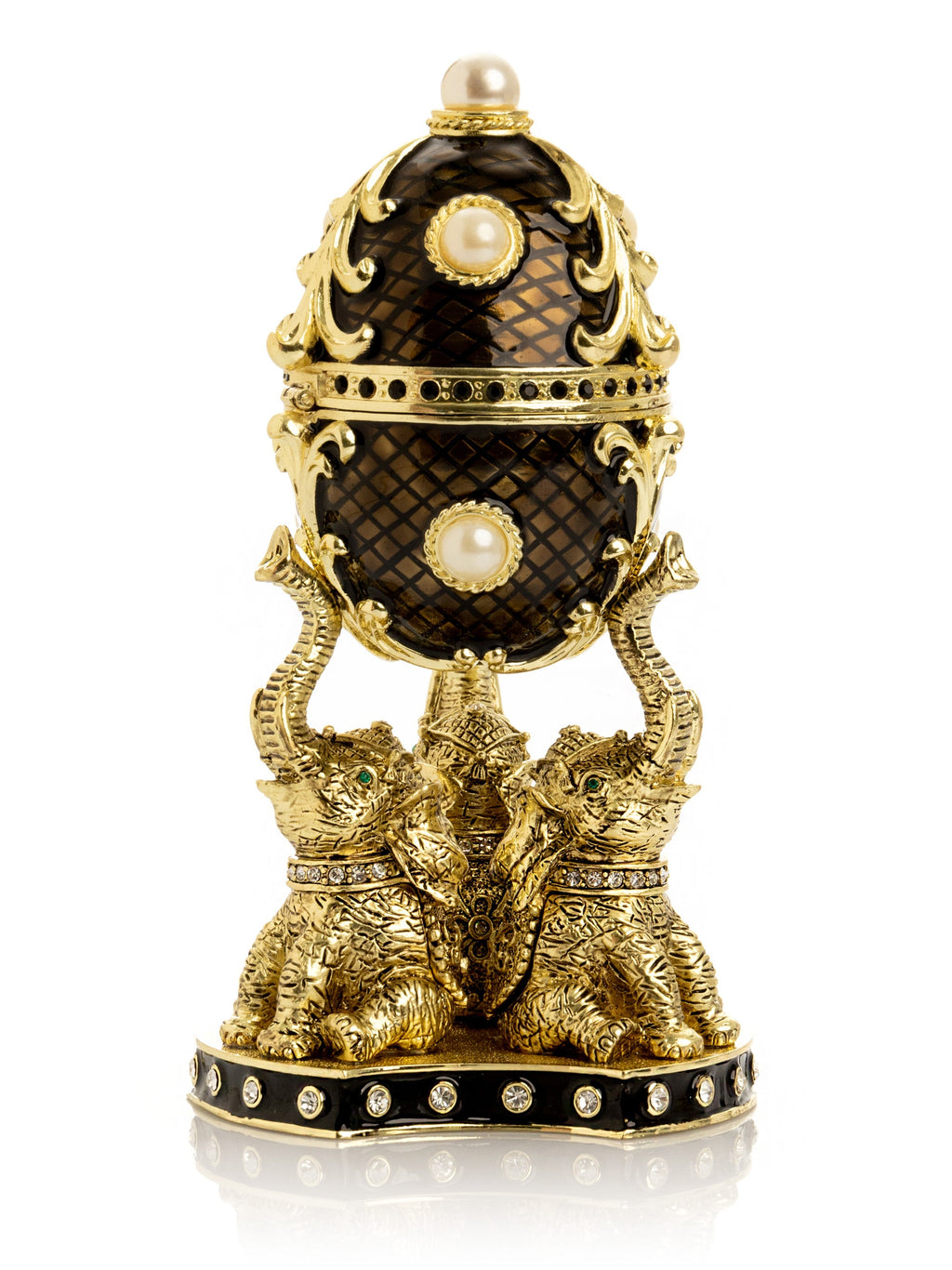 Regal Brown and Gold Enamel Egg with Elephant Pedestal-0