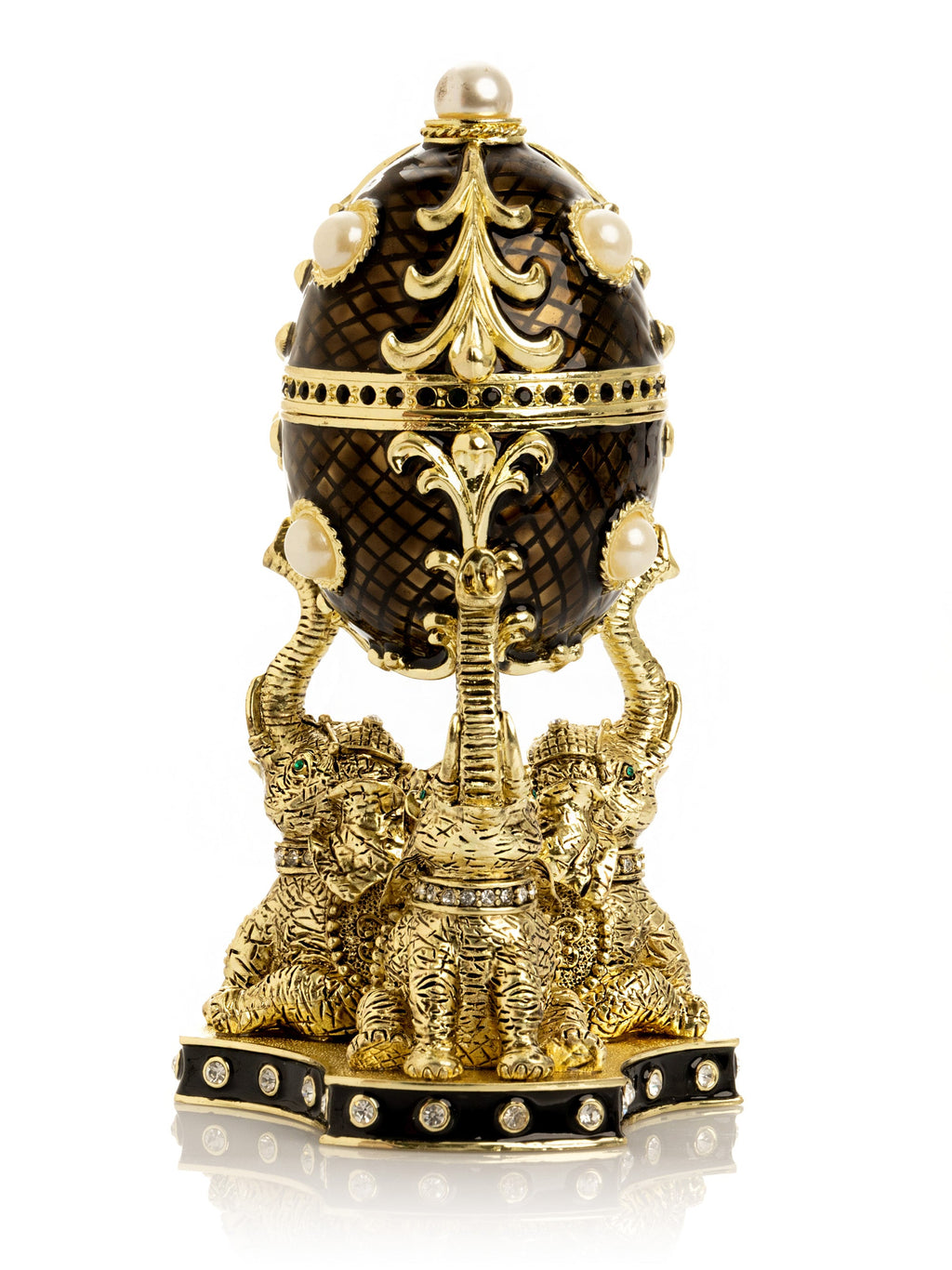 Regal Brown and Gold Enamel Egg with Elephant Pedestal-1