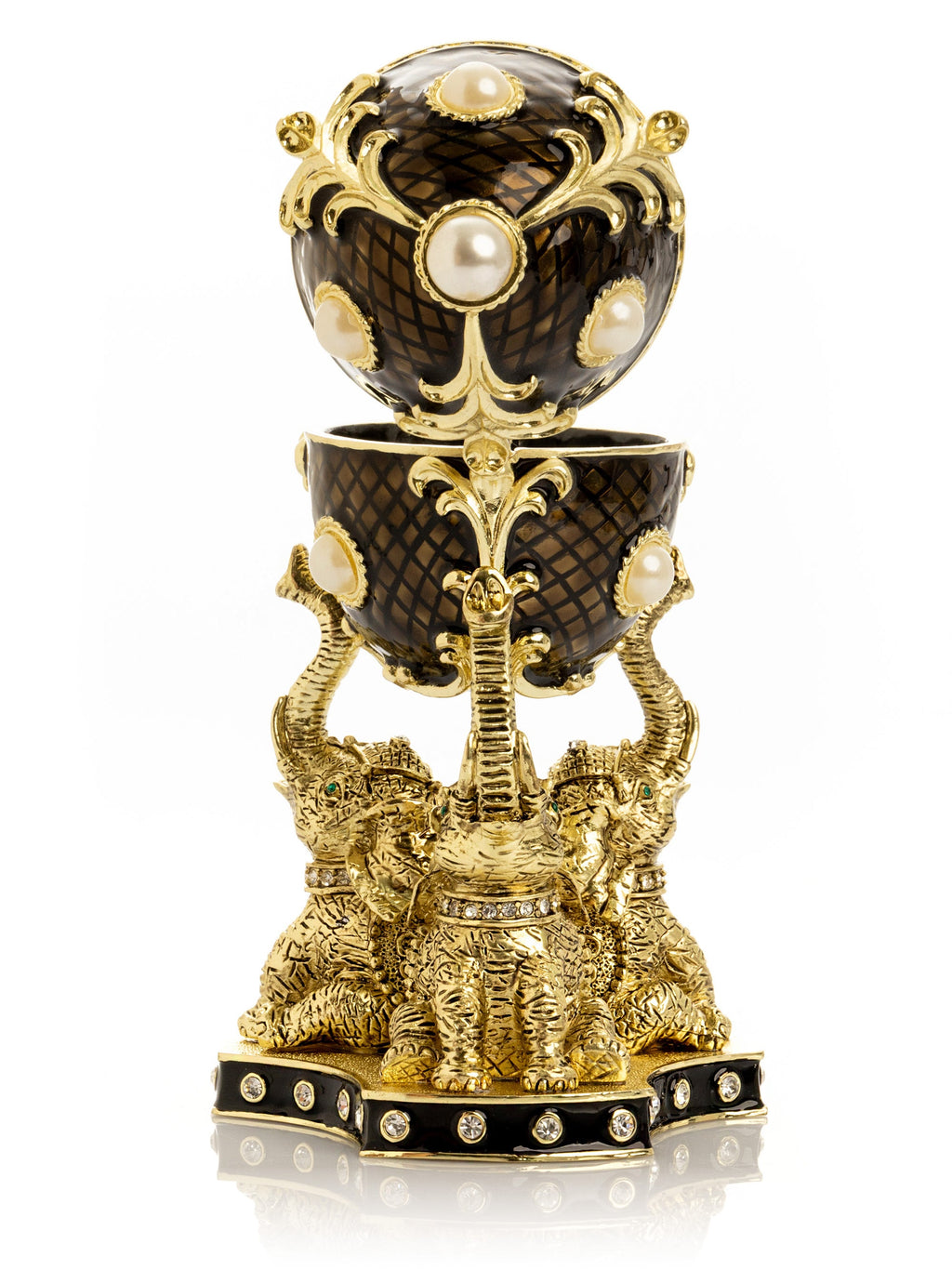 Regal Brown and Gold Enamel Egg with Elephant Pedestal-2