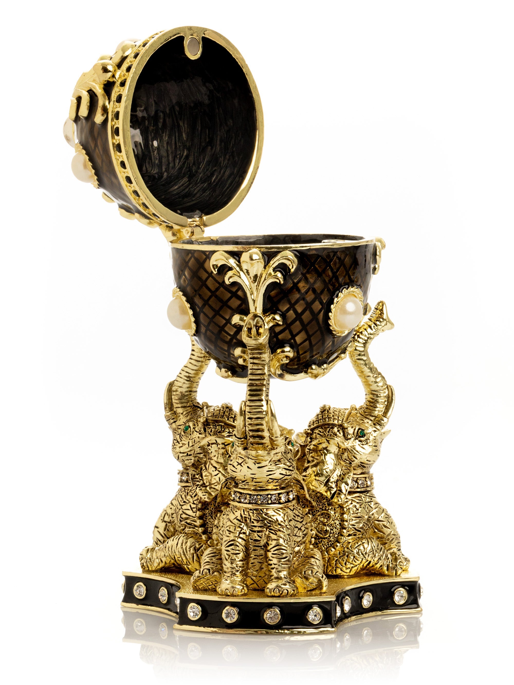 Regal Brown and Gold Enamel Egg with Elephant Pedestal-3