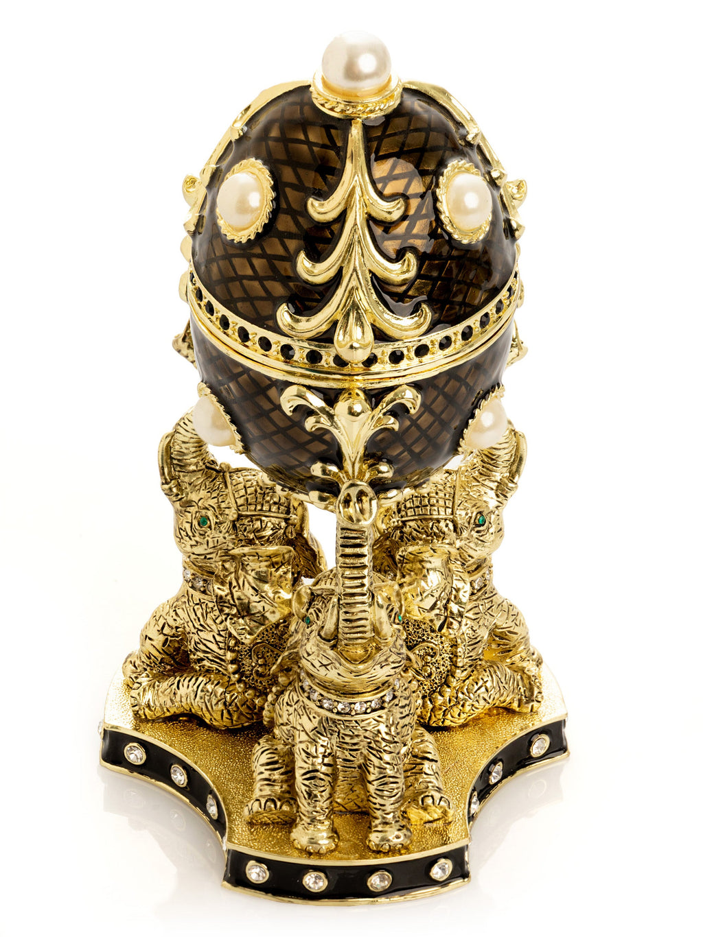 Regal Brown and Gold Enamel Egg with Elephant Pedestal-4