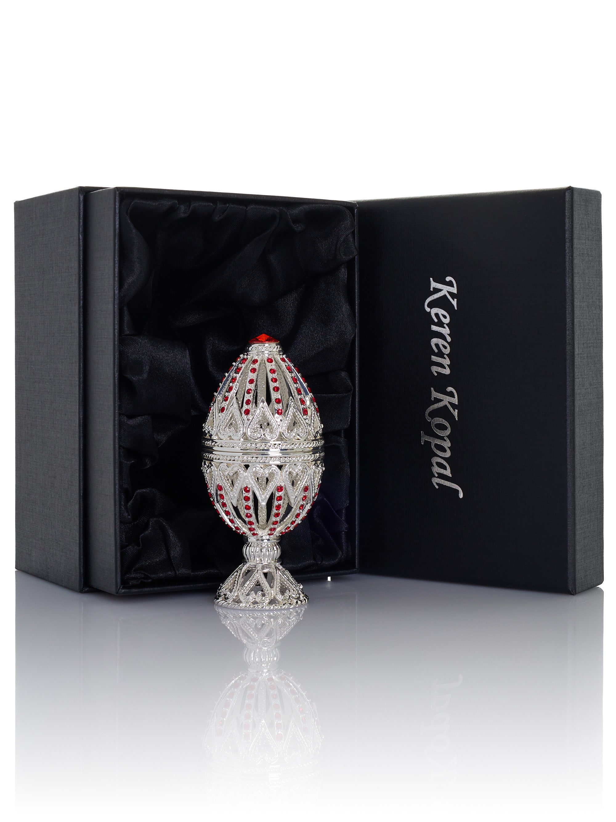 Silver Easter Egg with Red Crystals & Hearts-3