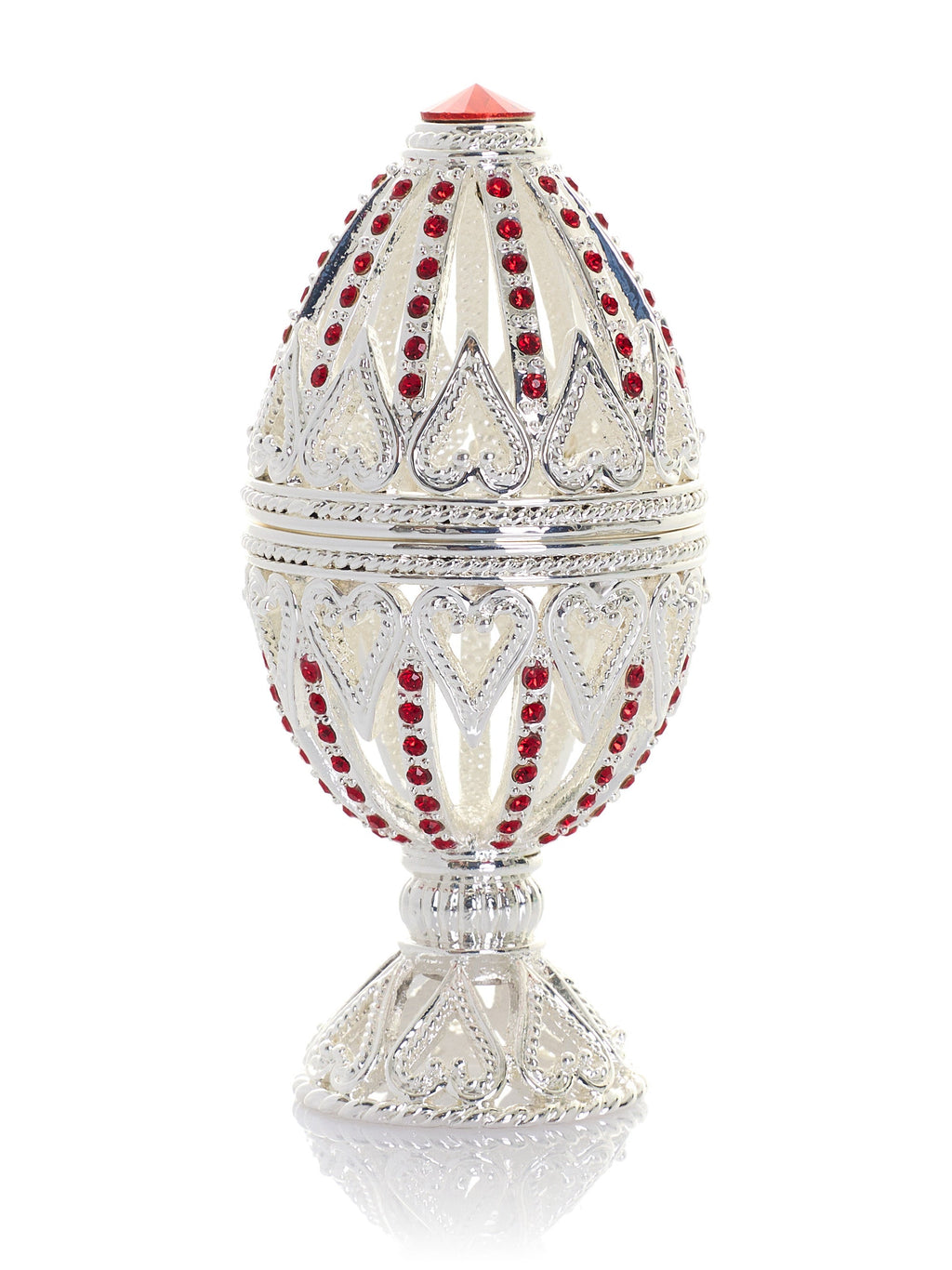 Silver Easter Egg with Red Crystals & Hearts-0