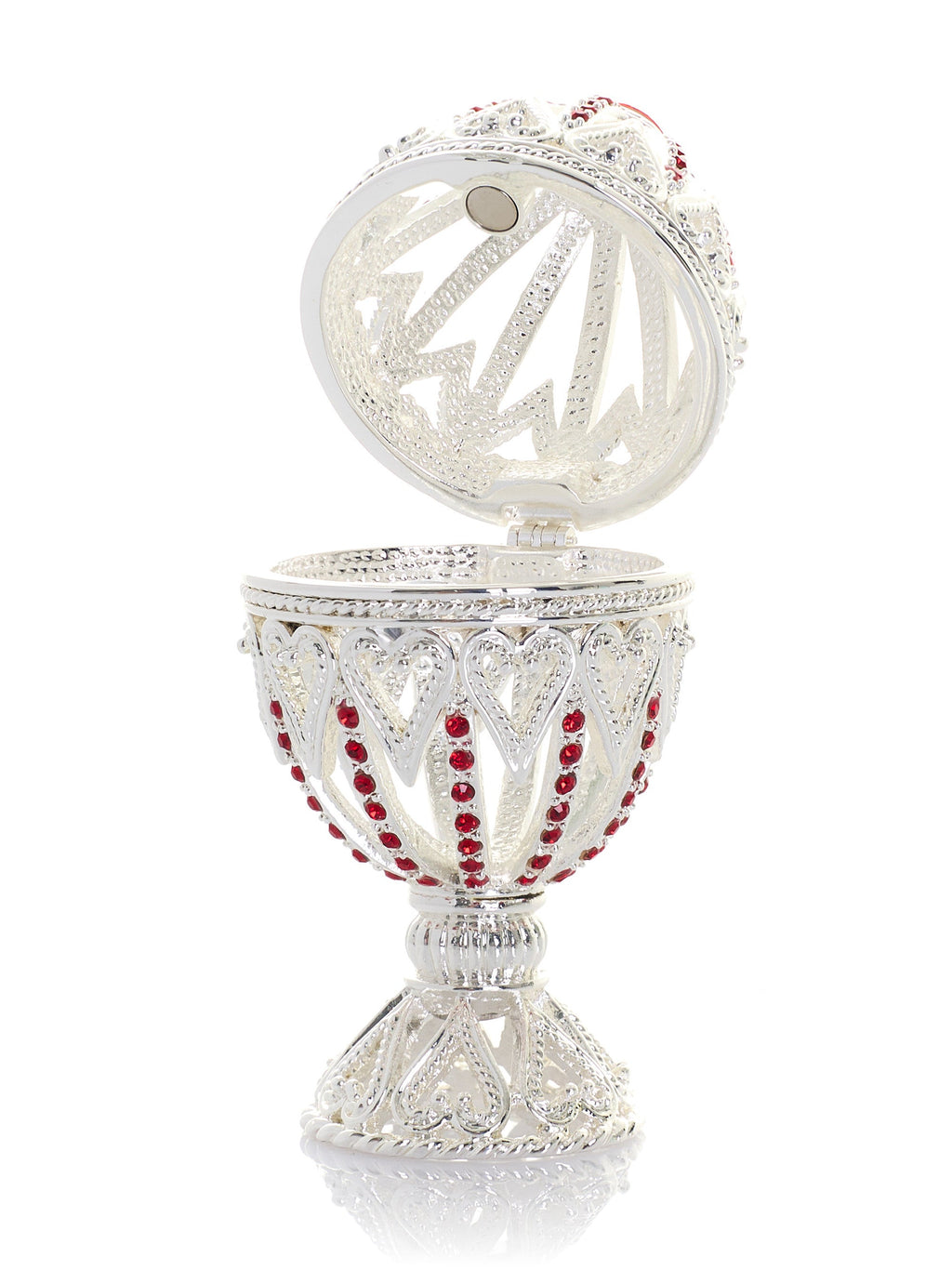 Silver Easter Egg with Red Crystals & Hearts-2