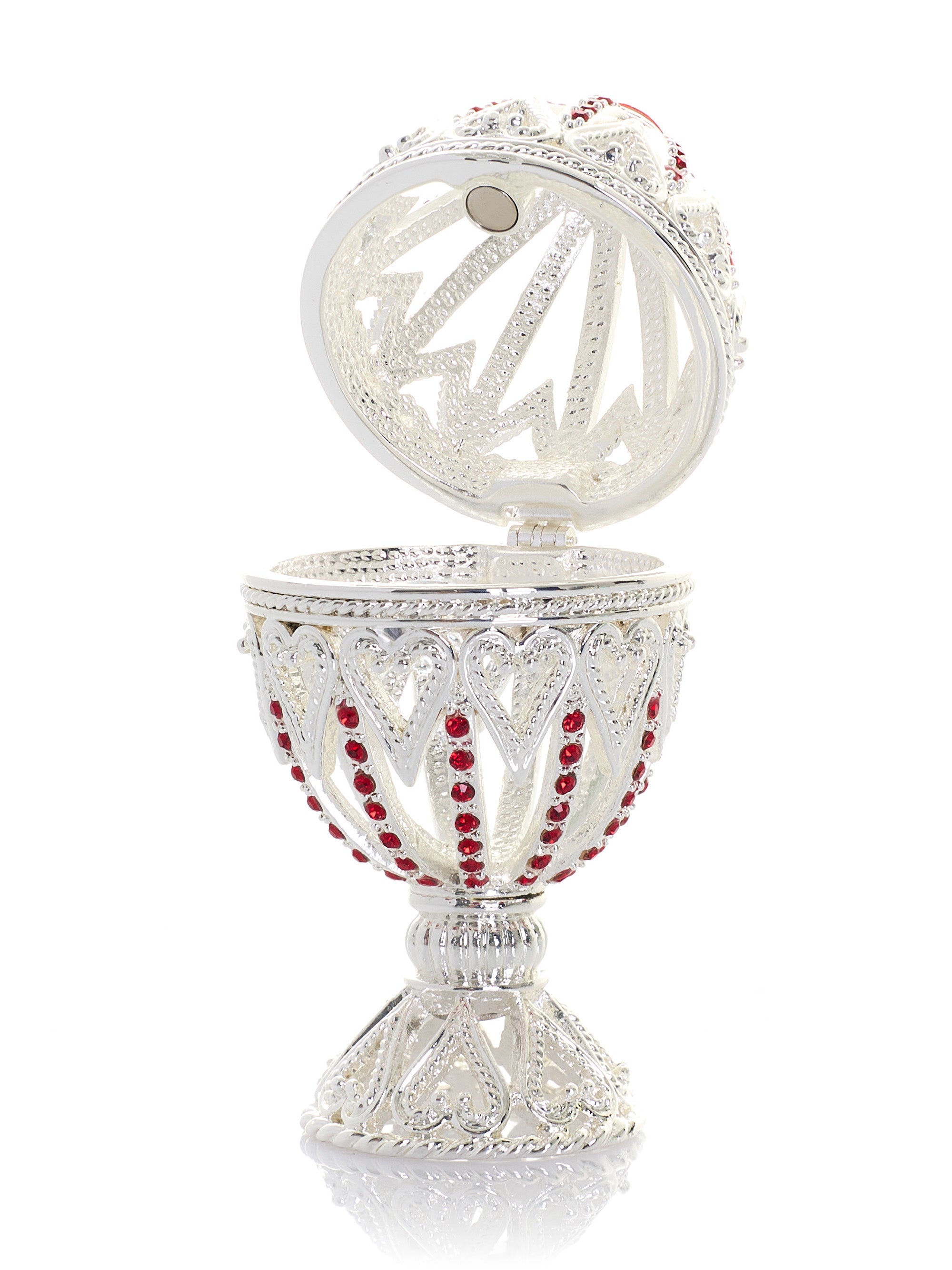 Silver Easter Egg with Red Crystals & Hearts-2