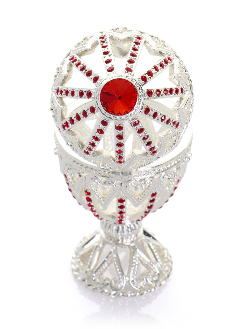 Silver Easter Egg with Red Crystals & Hearts-4
