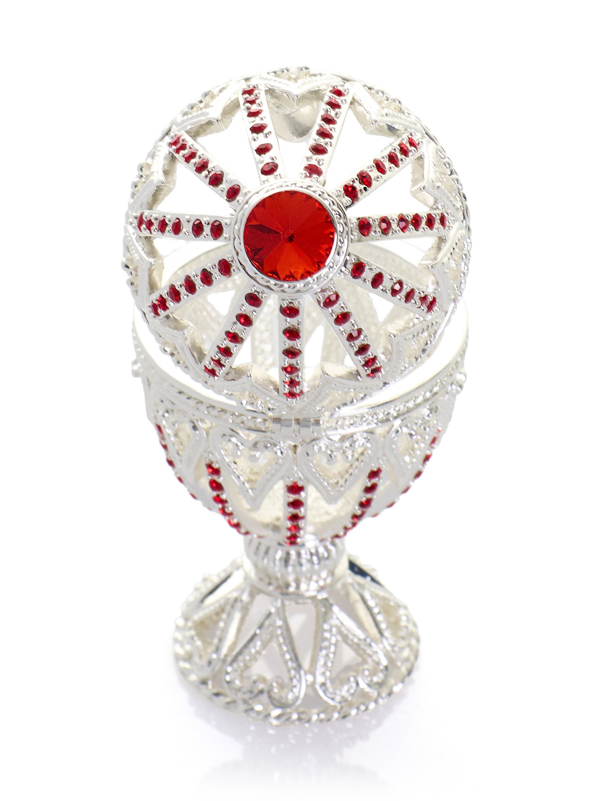 Silver Easter Egg with Red Crystals & Hearts-4