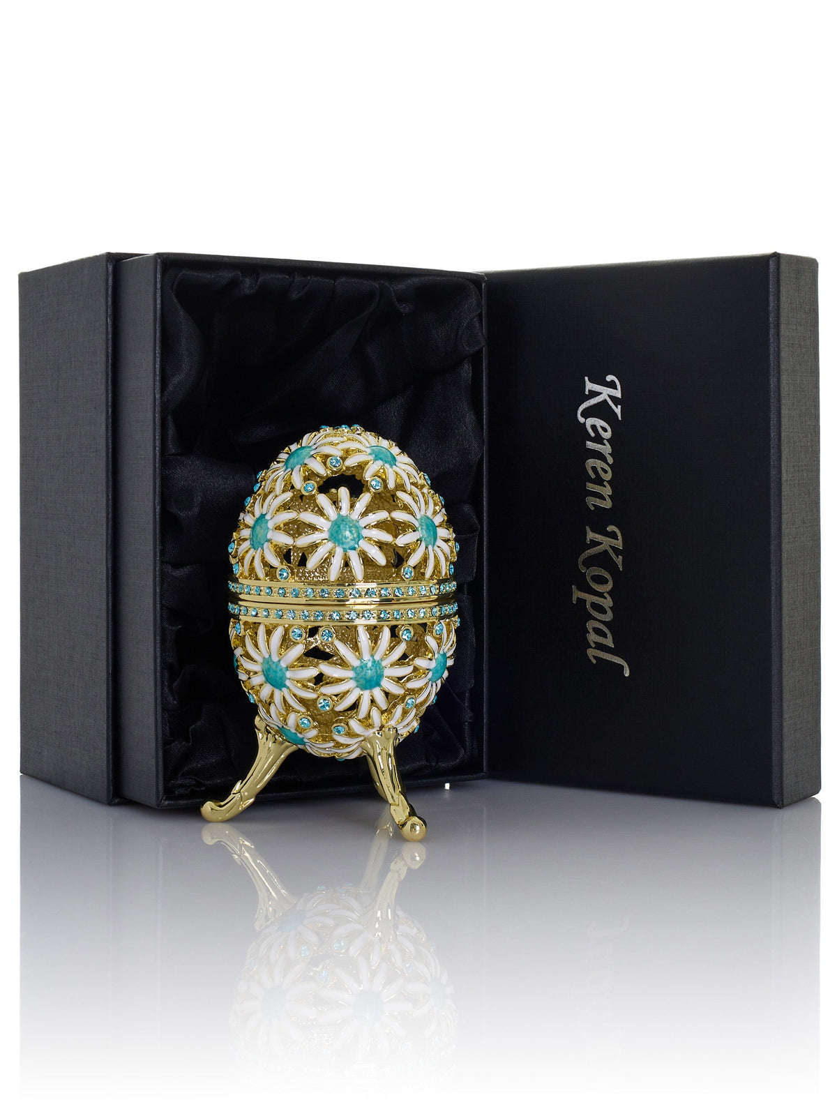 Gold Easter Egg with Blue and White Flowers-3