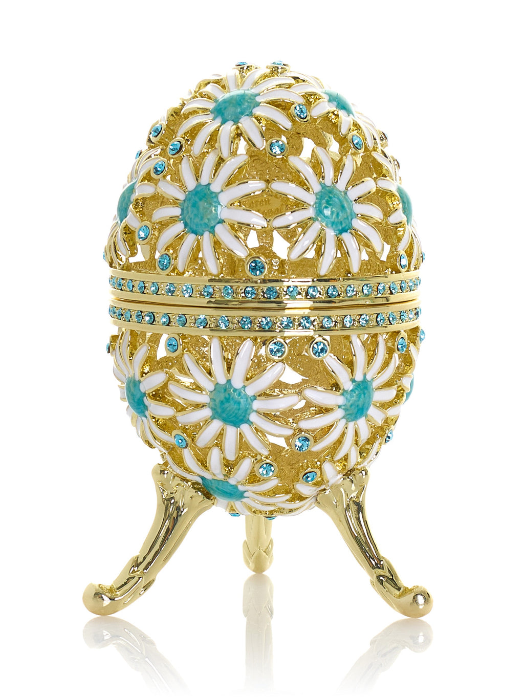 Gold Easter Egg with Blue and White Flowers-0