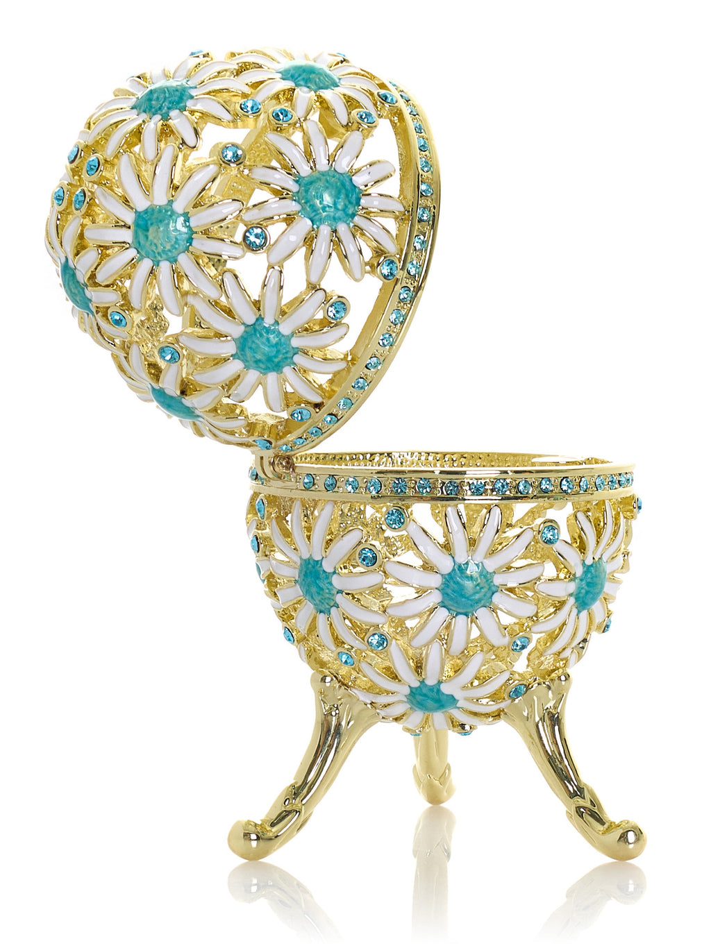 Gold Easter Egg with Blue and White Flowers-2