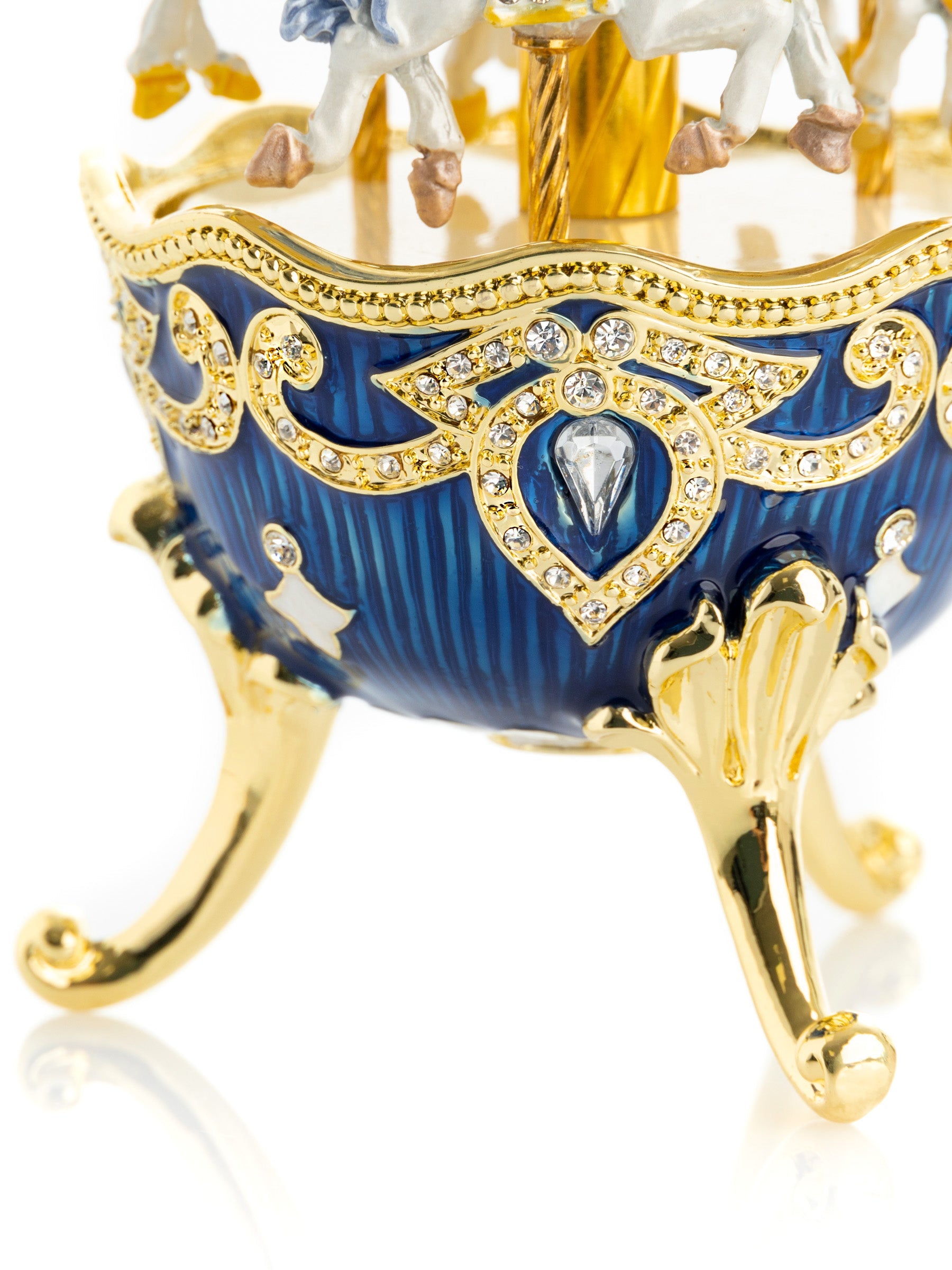 Blue Wind up Horse Carousel Faberge Egg-2