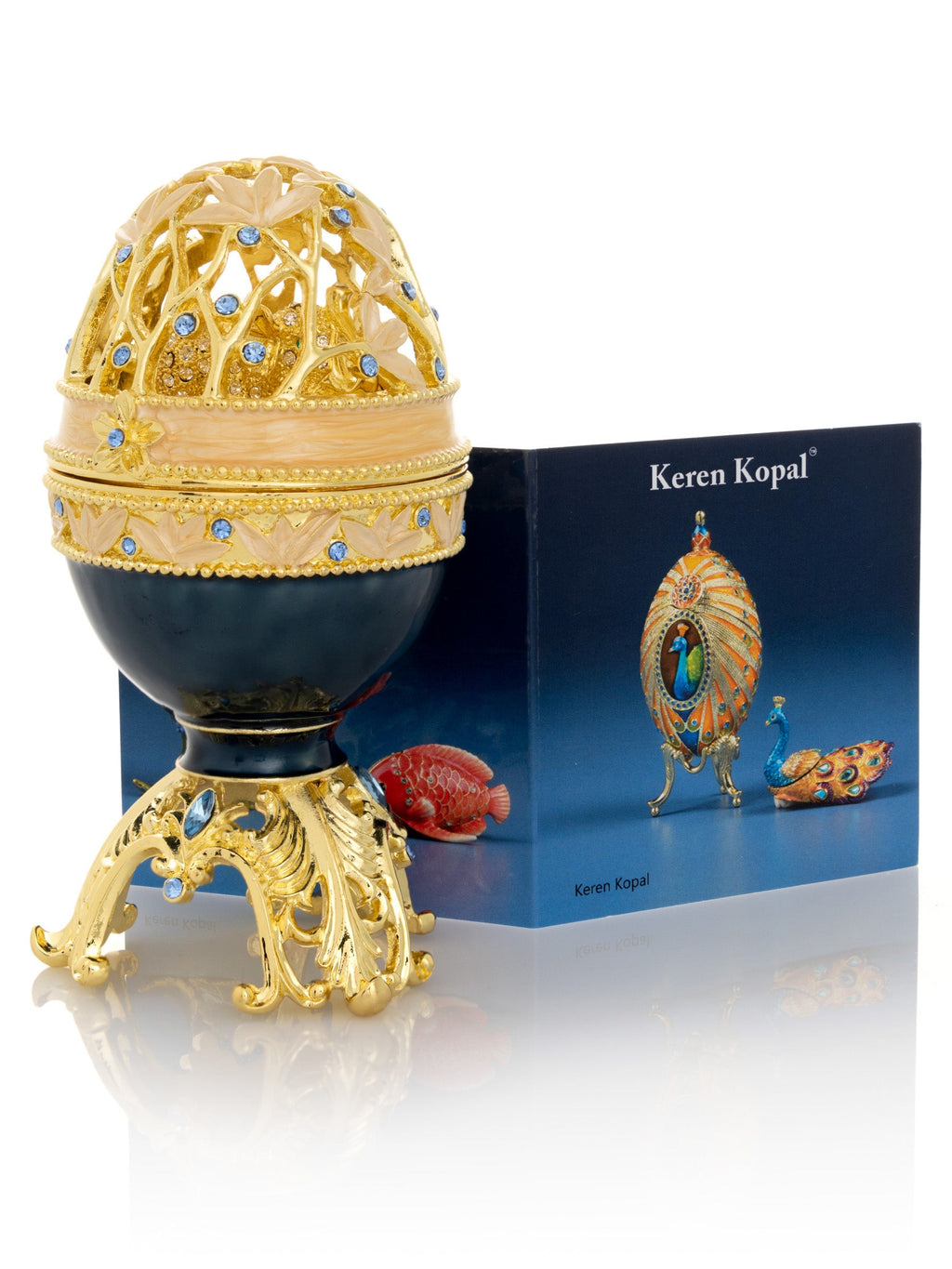 Golden Blue Faberge Egg with a Golden Elephant-2