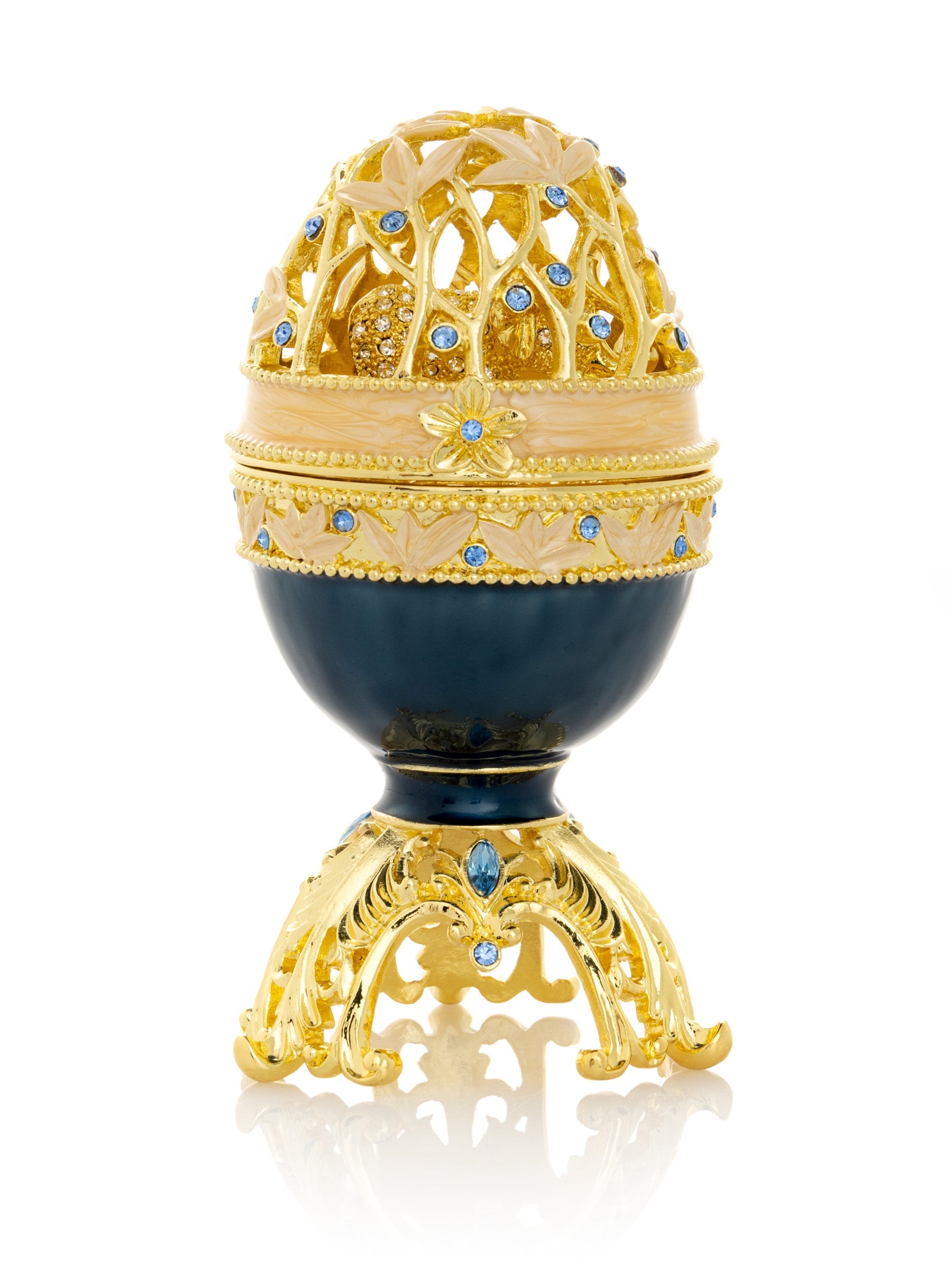 Golden Blue Faberge Egg with a Golden Elephant-3