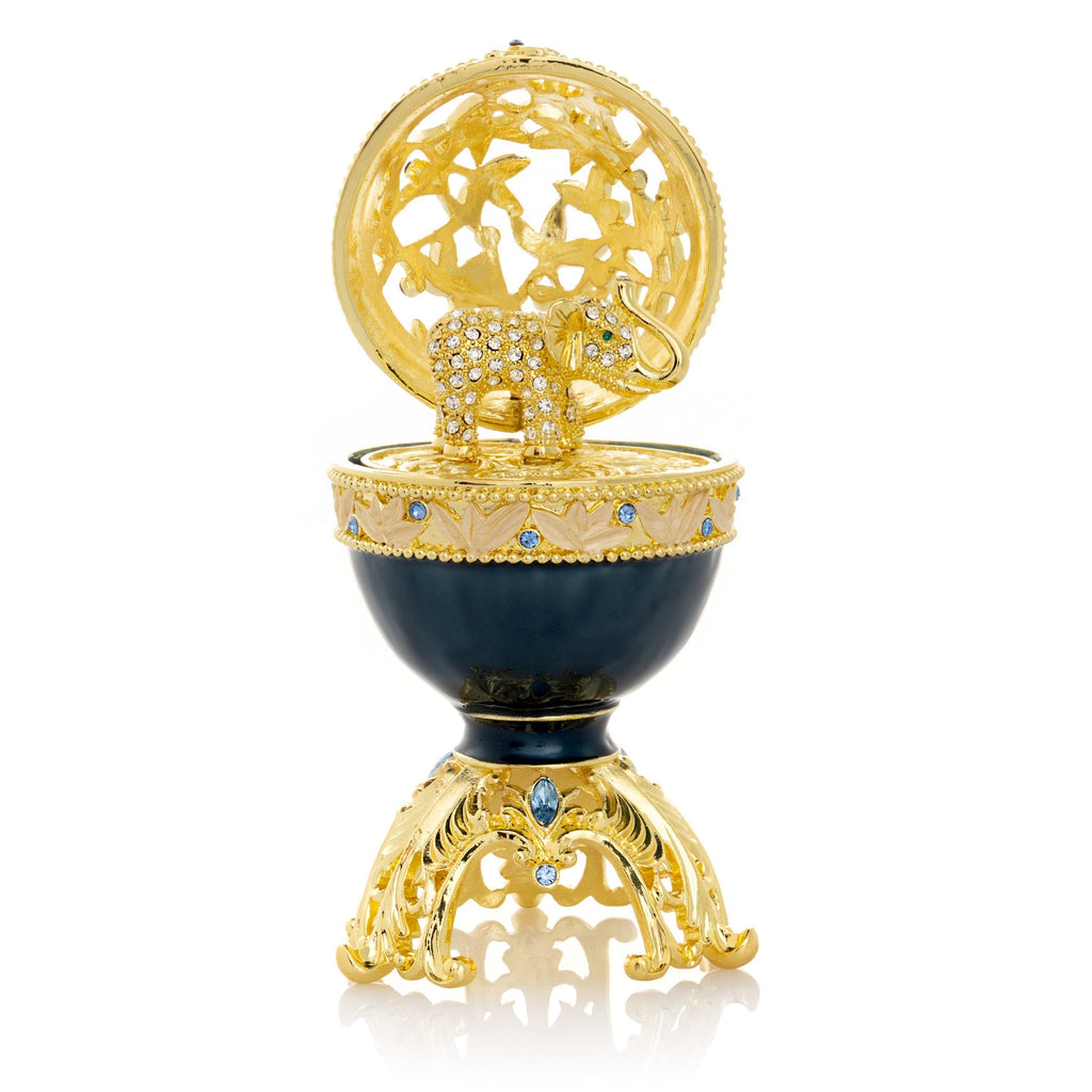 Golden Blue Faberge Egg with a Golden Elephant-0