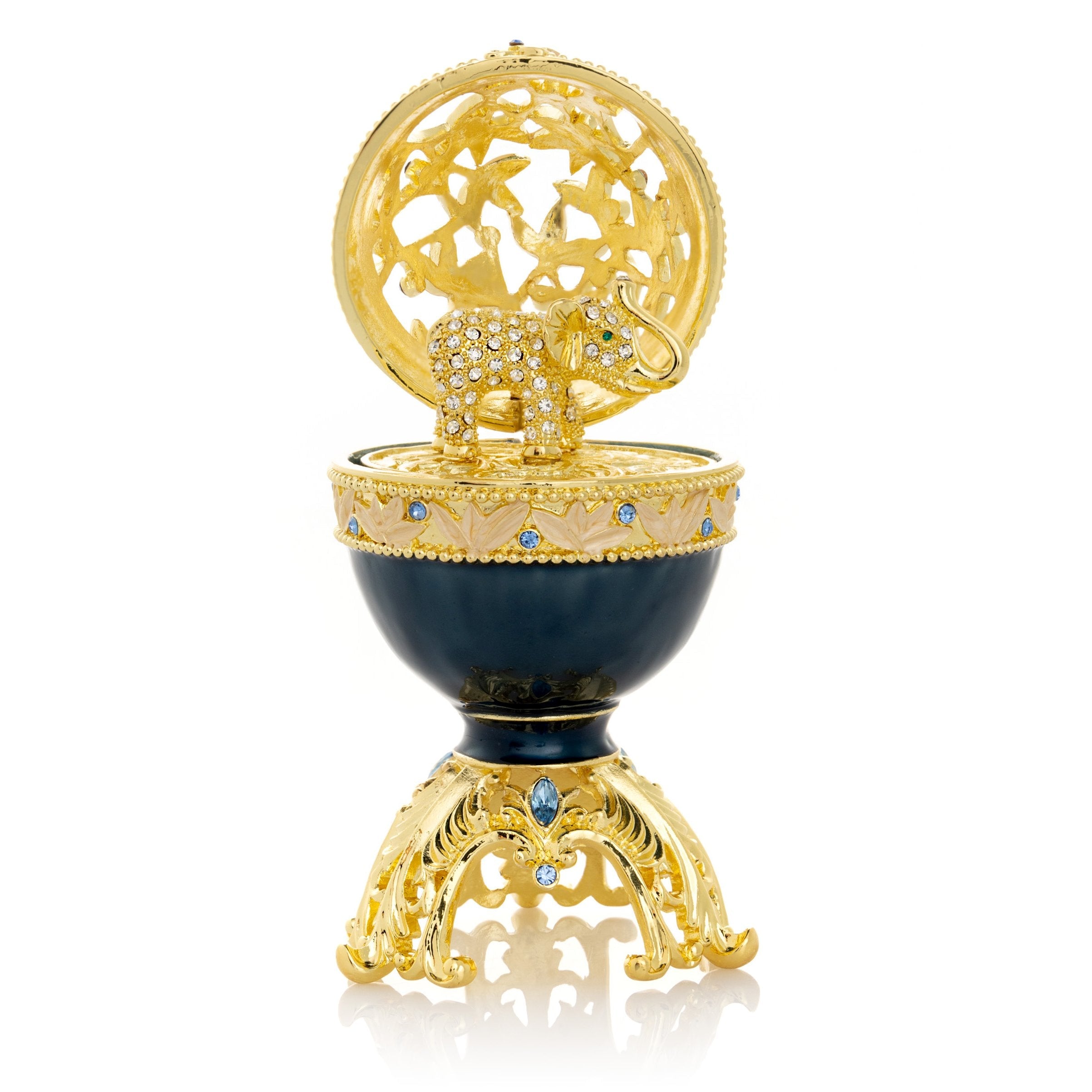 Golden Blue Faberge Egg with a Golden Elephant-0