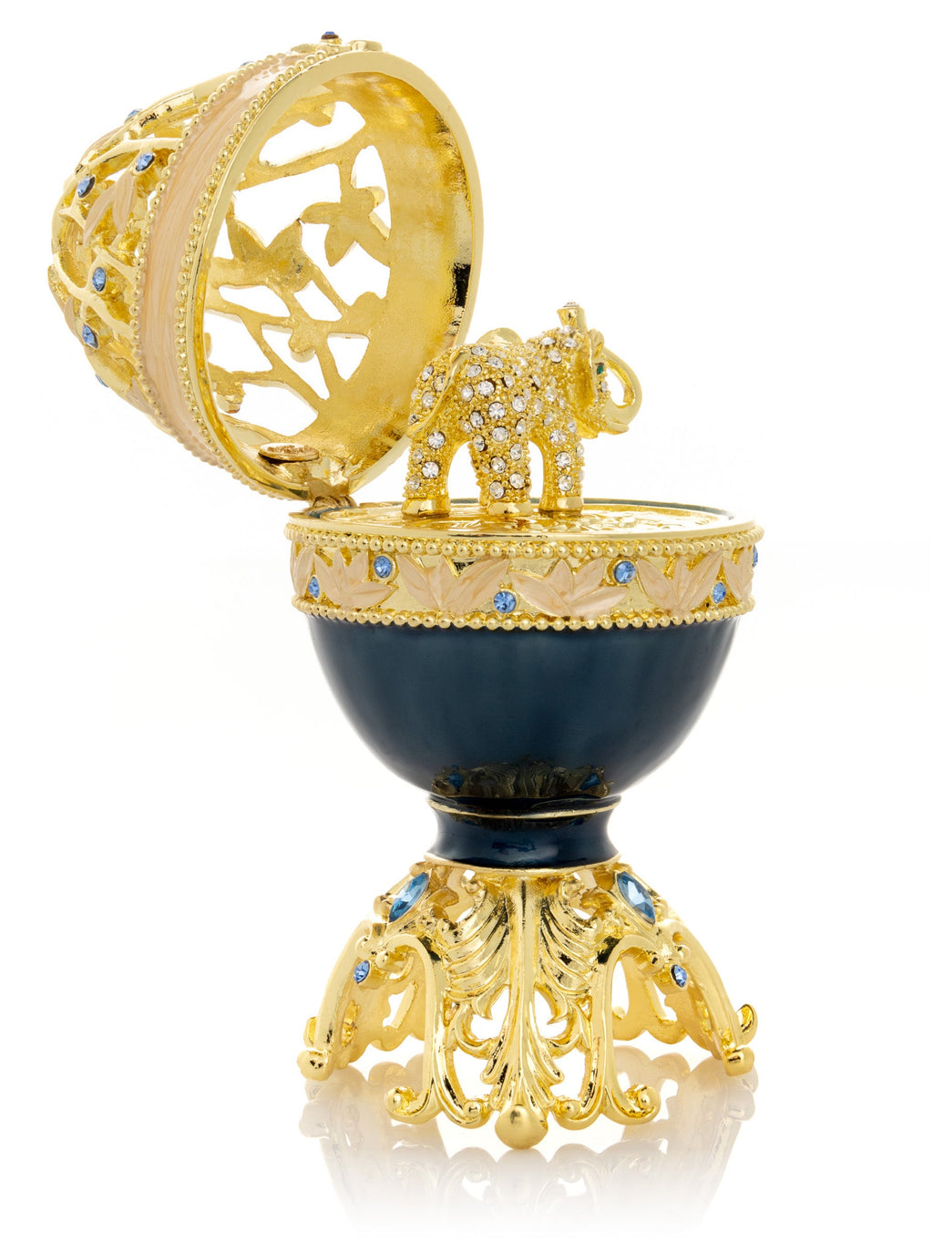 Golden Blue Faberge Egg with a Golden Elephant-4