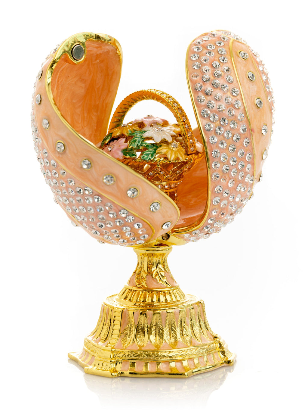 spiral salmon pink Faberge Egg with flowers bouquet-3