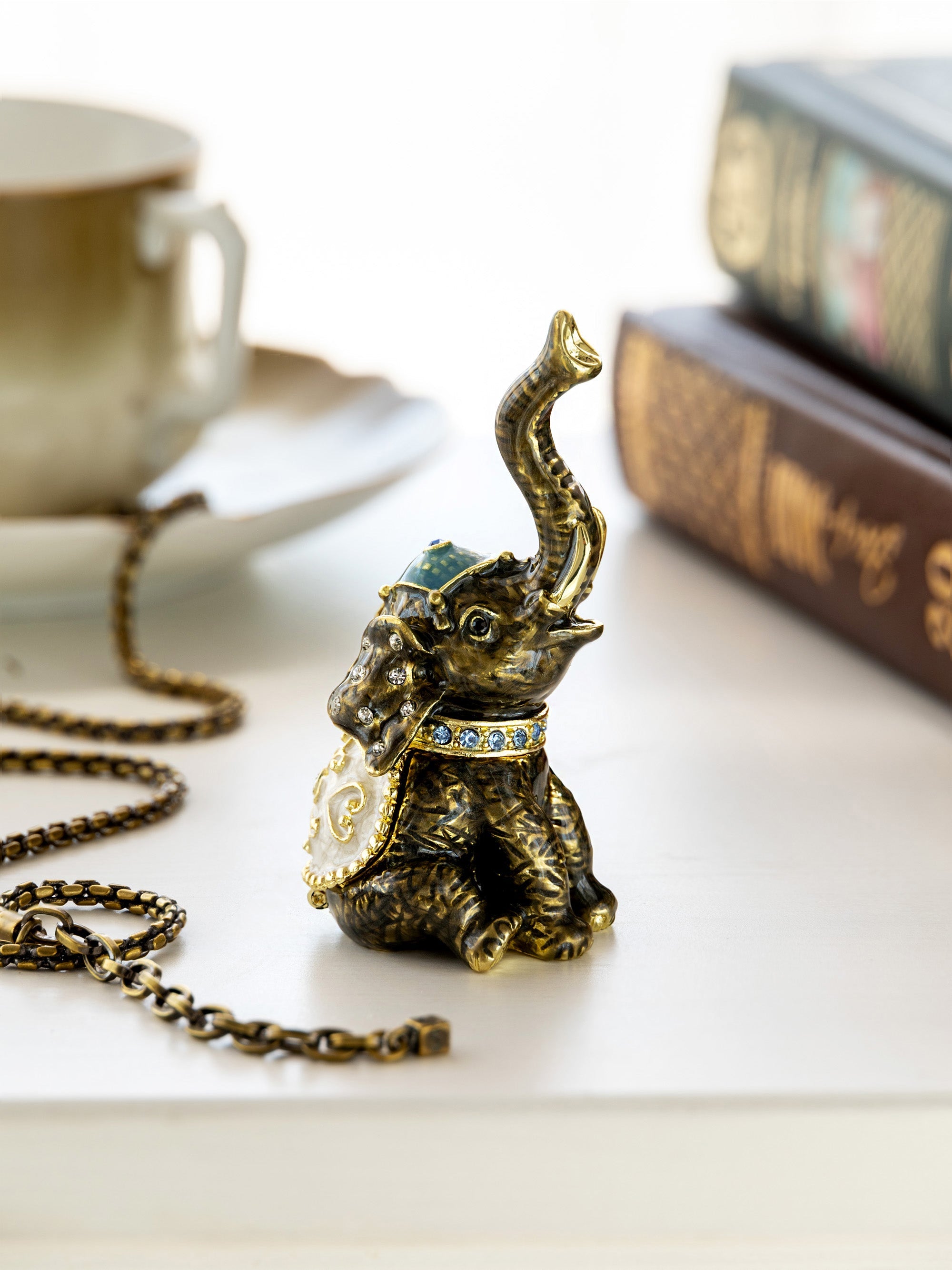 Elephant Brown and Gold Trinket Box-1