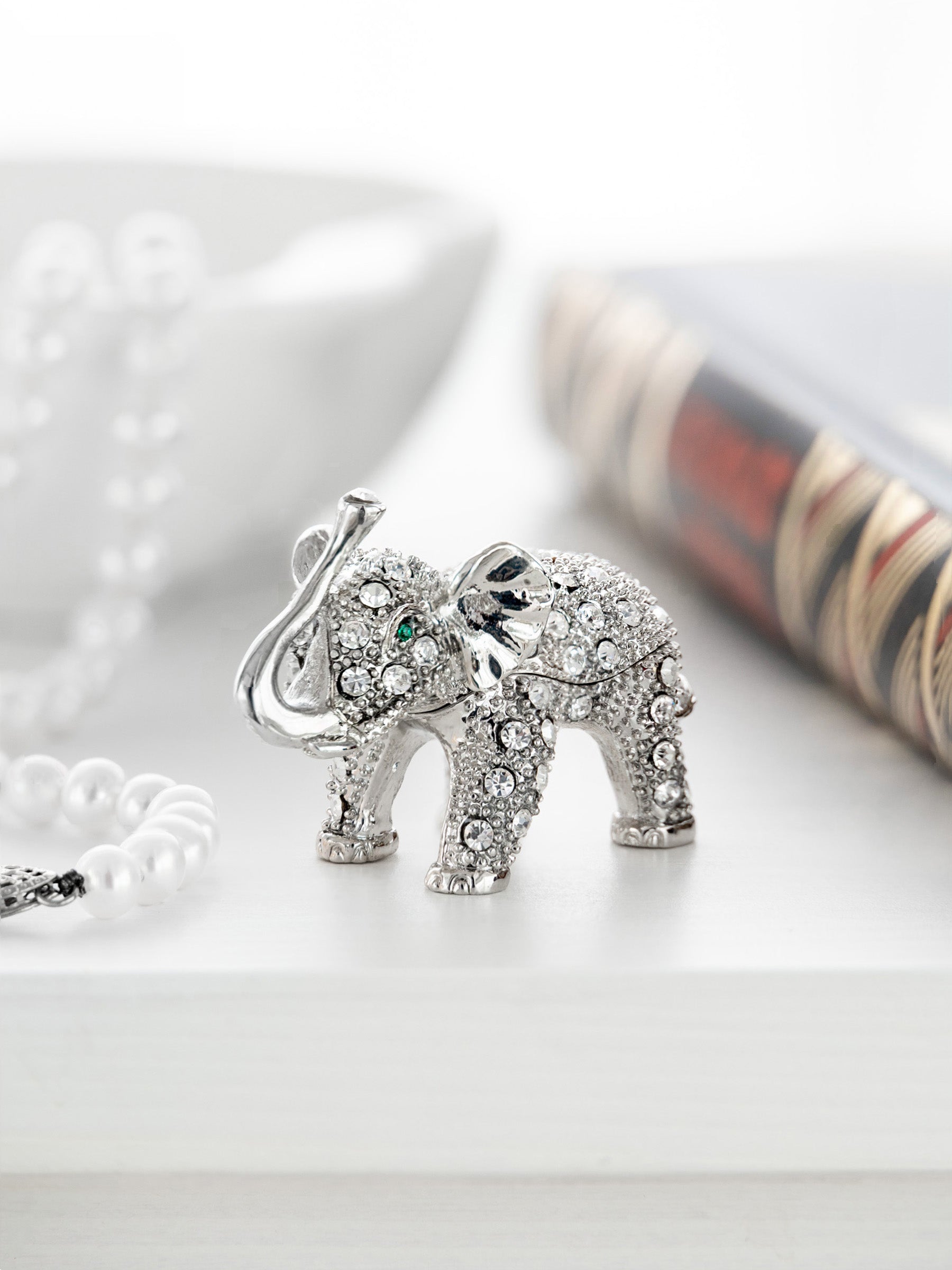 Silver Elephant with Green Eyes-1
