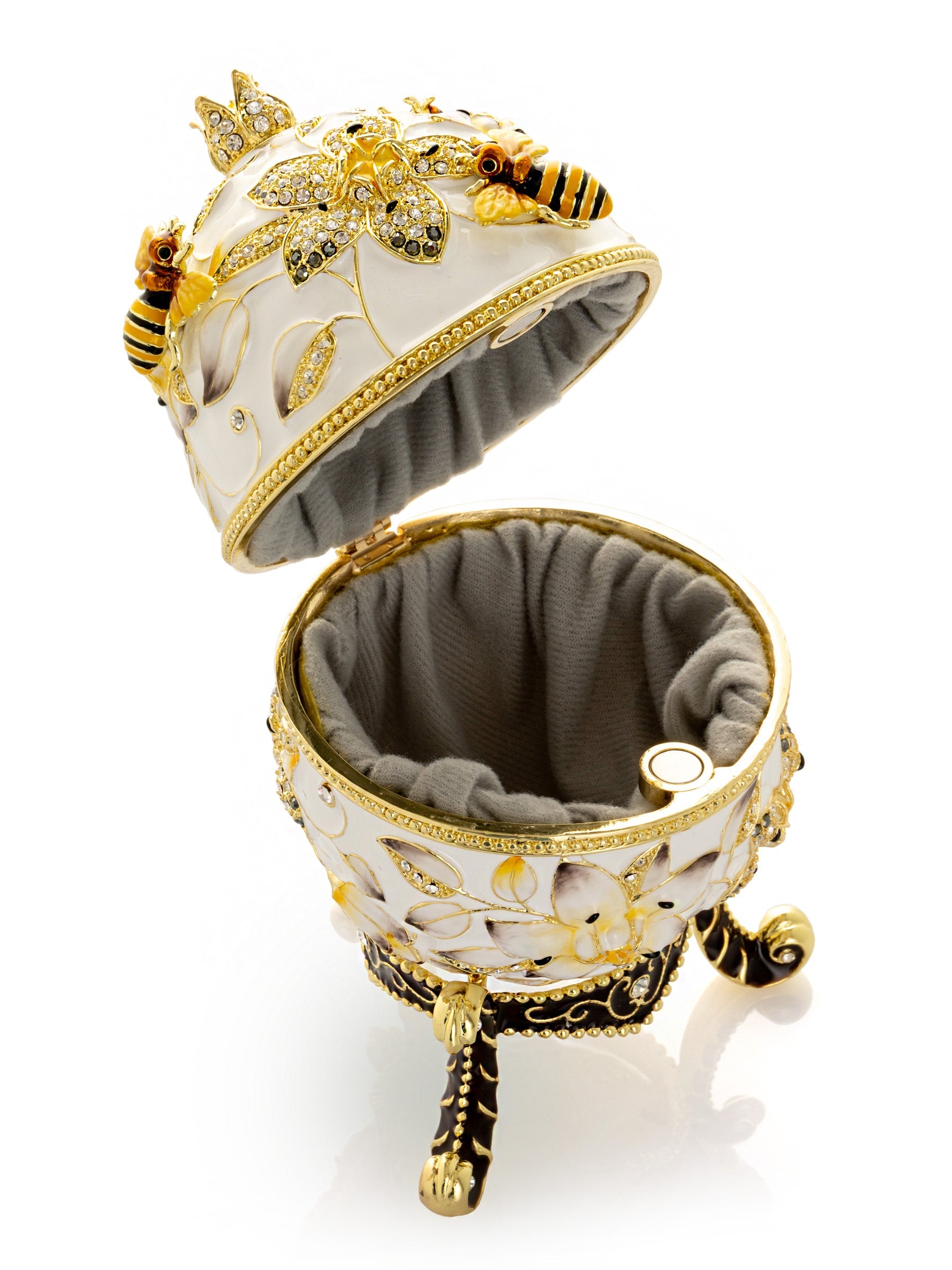 White Faberge Egg with Bees and Flowers-1