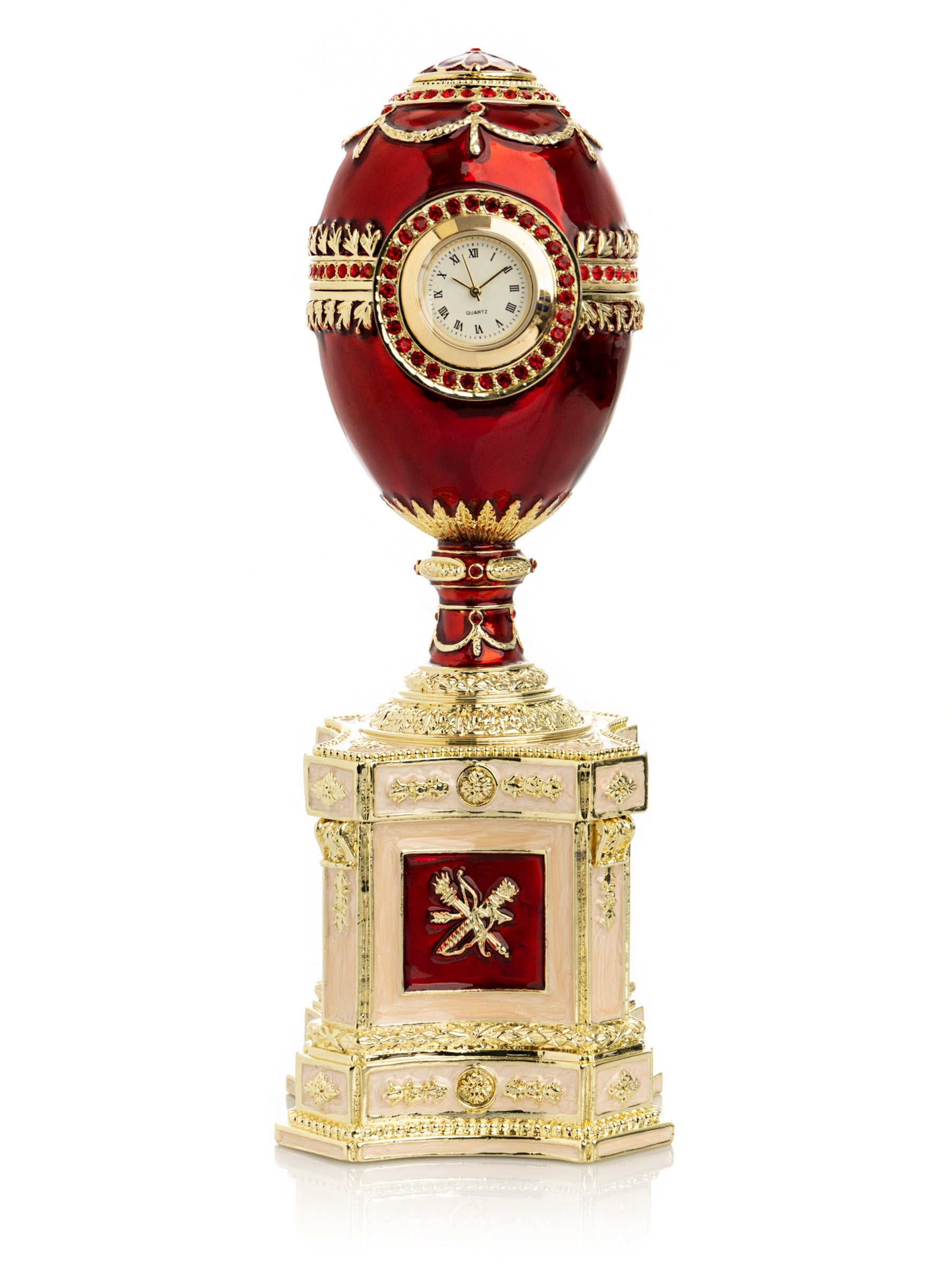 Red Faberge Egg with a Pearl and a Clock-2