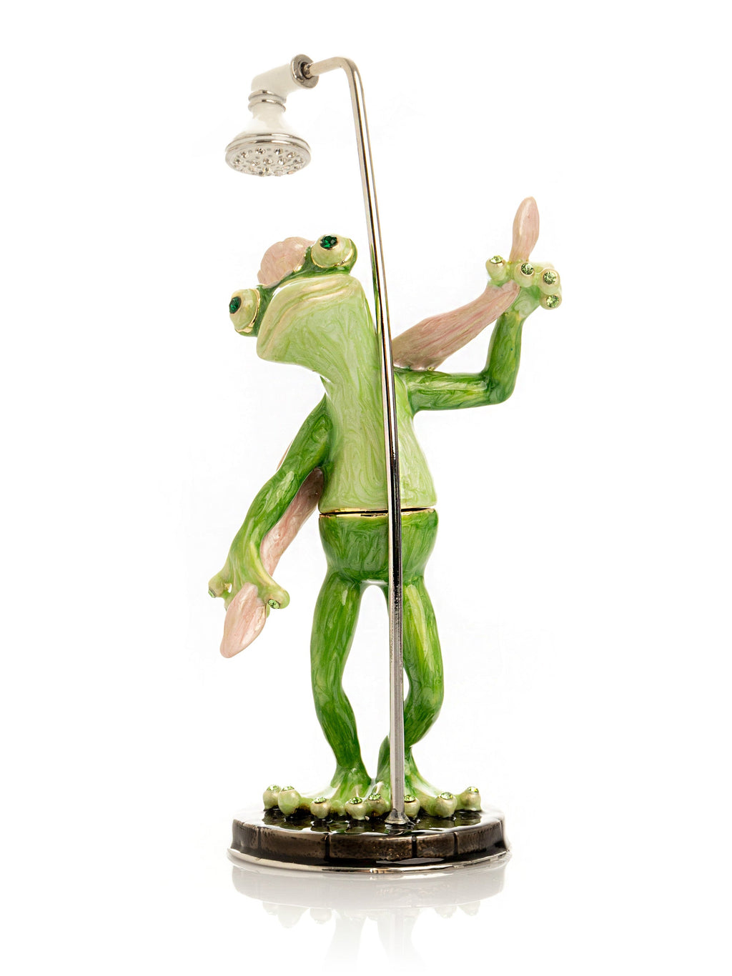 Frog Taking a Shower Trinket Box with Pink Towel-0