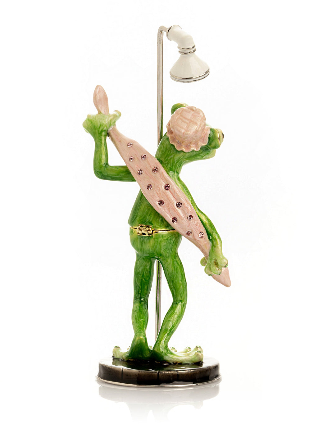 Frog Taking a Shower Trinket Box with Pink Towel-1
