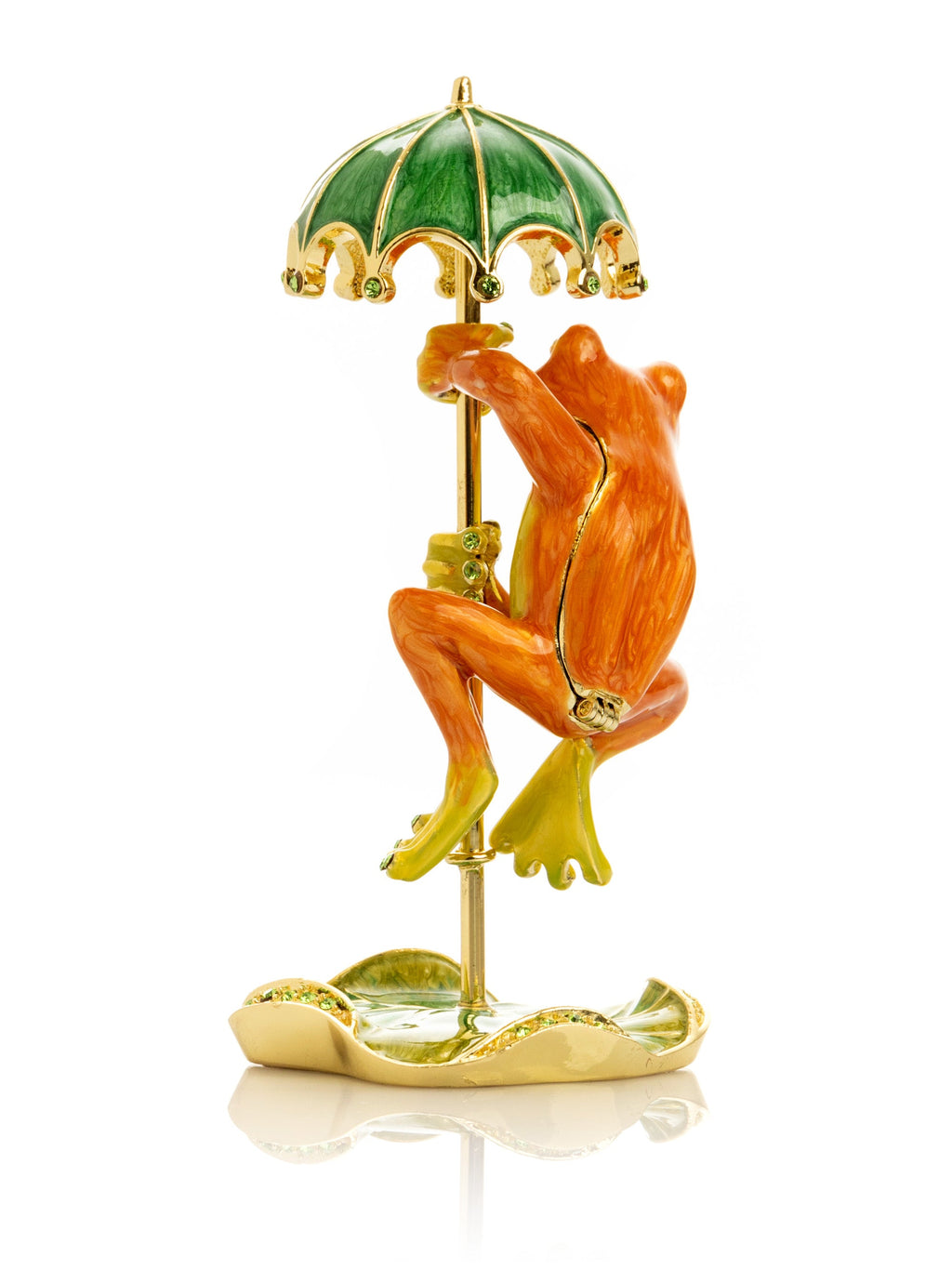 Rainy Day Orange Frog with Umbrella Trinket Box-3