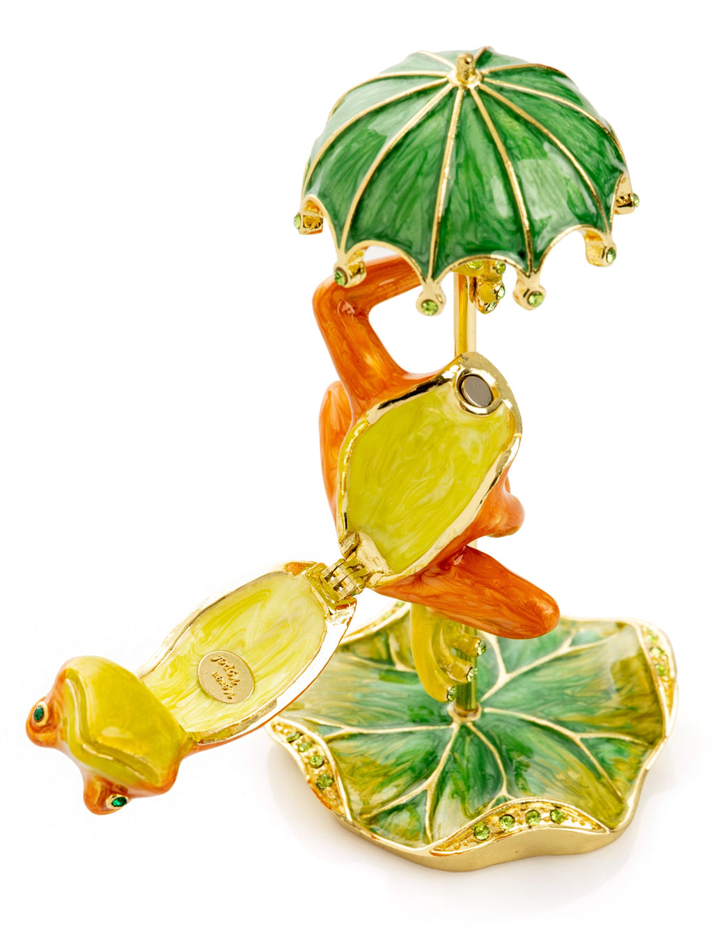 Rainy Day Orange Frog with Umbrella Trinket Box-2