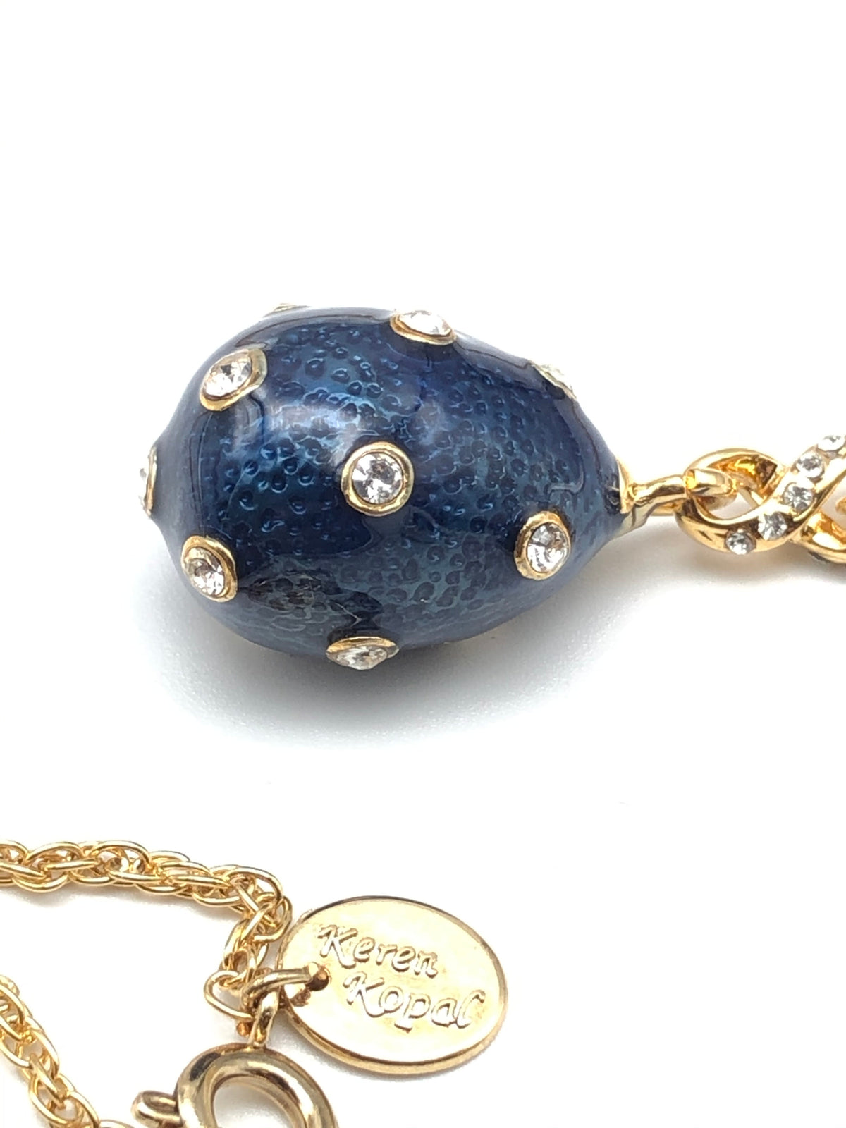 Gold & Blue Egg Pendant Necklace-3
