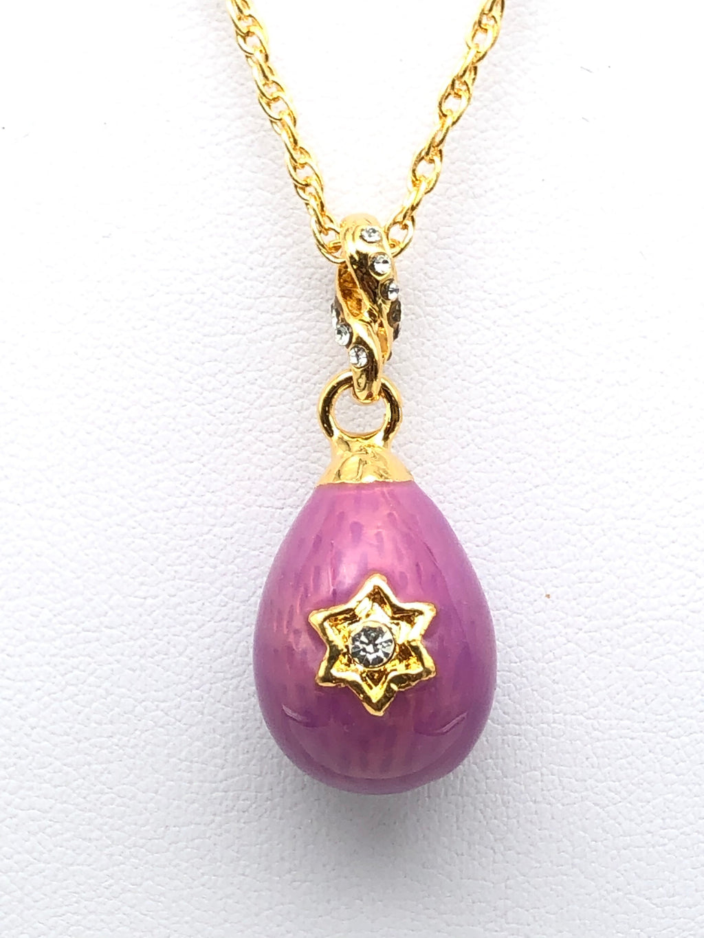 Purple Egg Star of David Pendant Gold Necklace-4