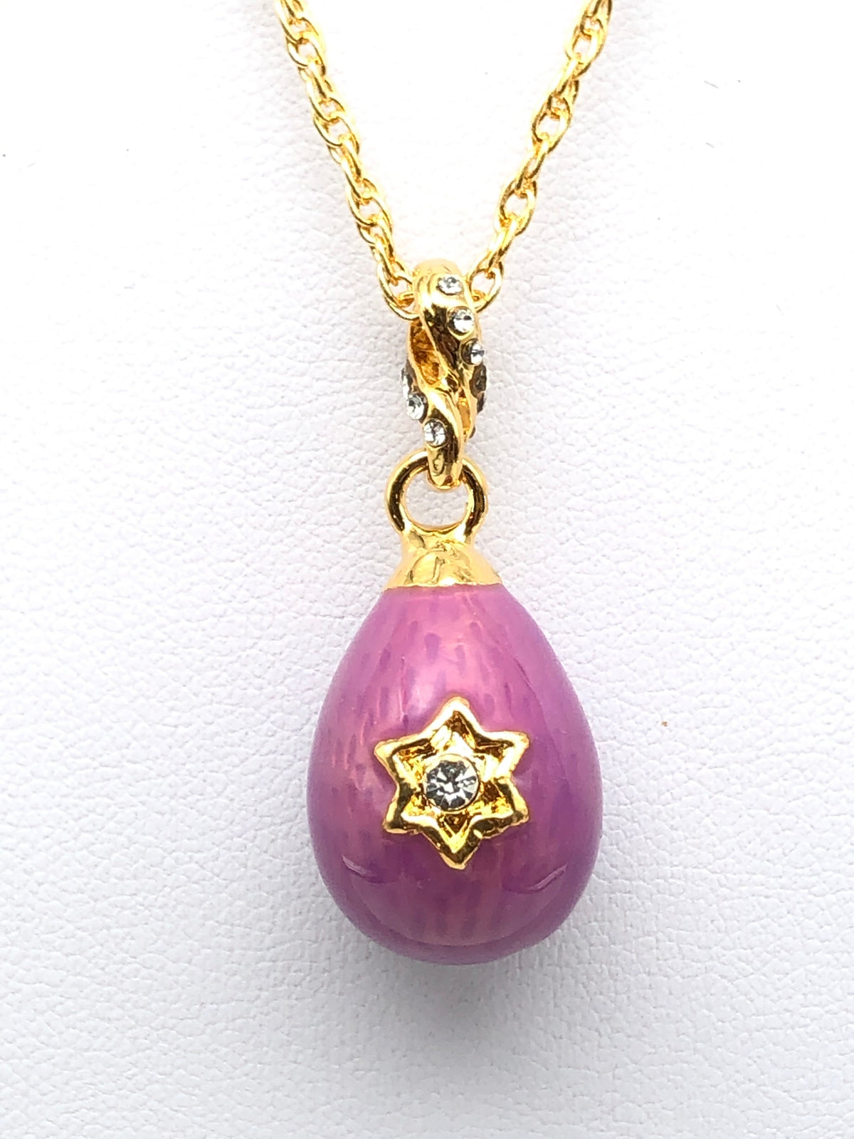 Purple Egg Star of David Pendant Gold Necklace-4