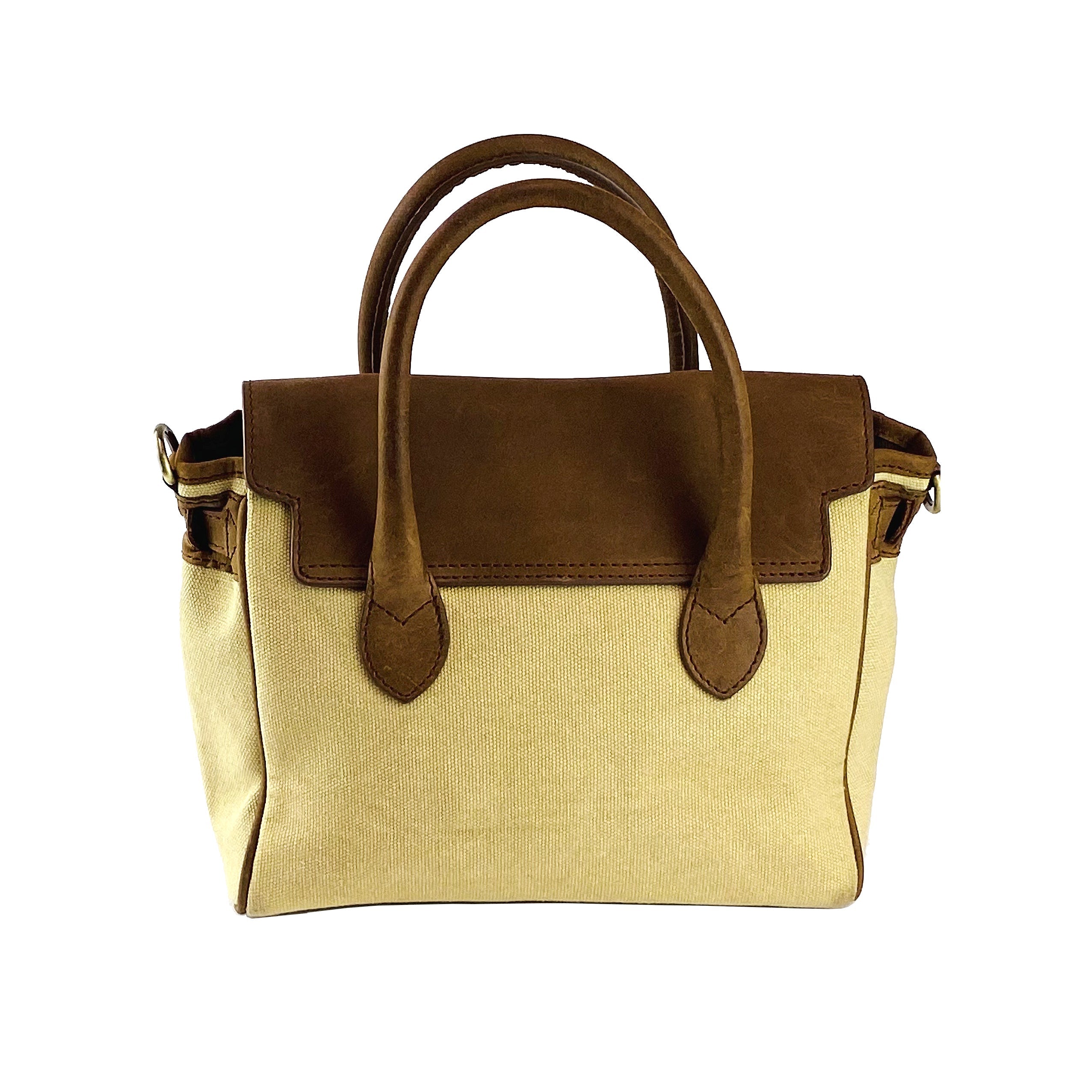 K0042ALCB | Canvas/Vera Leather Mini Hand Bag Made in Italy. Removable shoulder strap. Antique Brass metal snap hook attachments - Rope color - Dimensions: 24 x 20 x 12 cm.-4