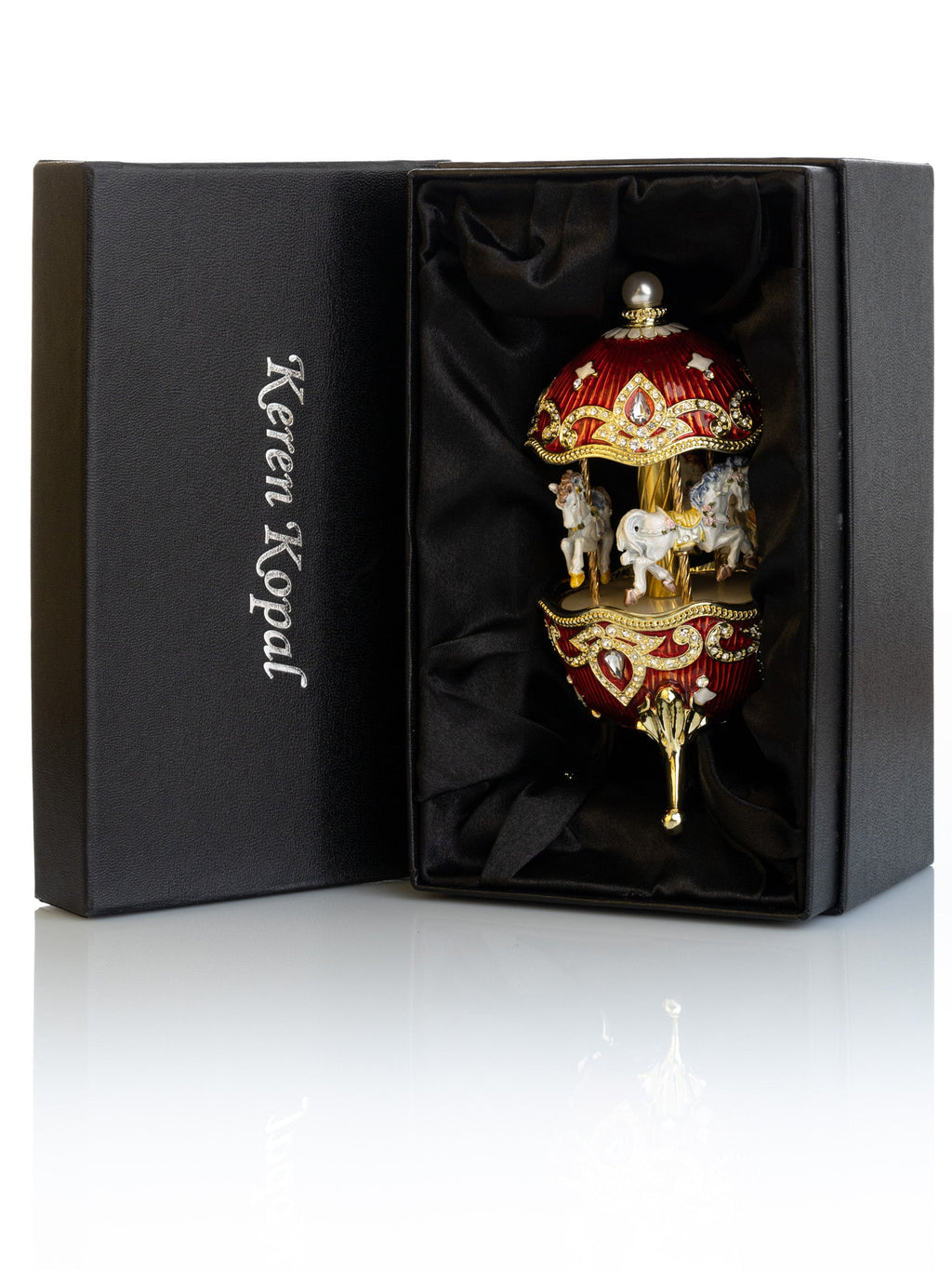 Red Wind up Horse Carousel Faberge Style Egg-2