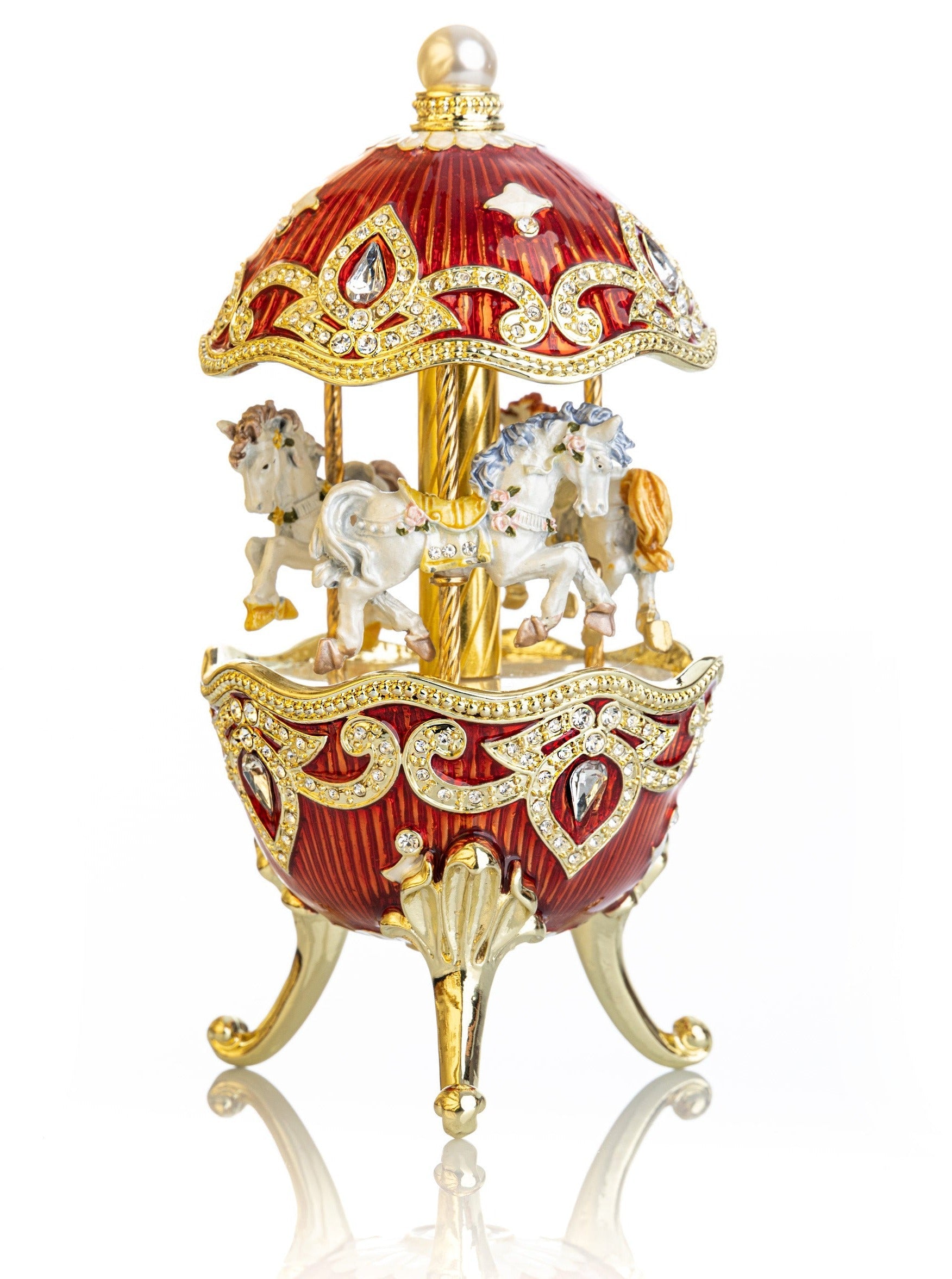 Red Wind up Horse Carousel Faberge Style Egg-0