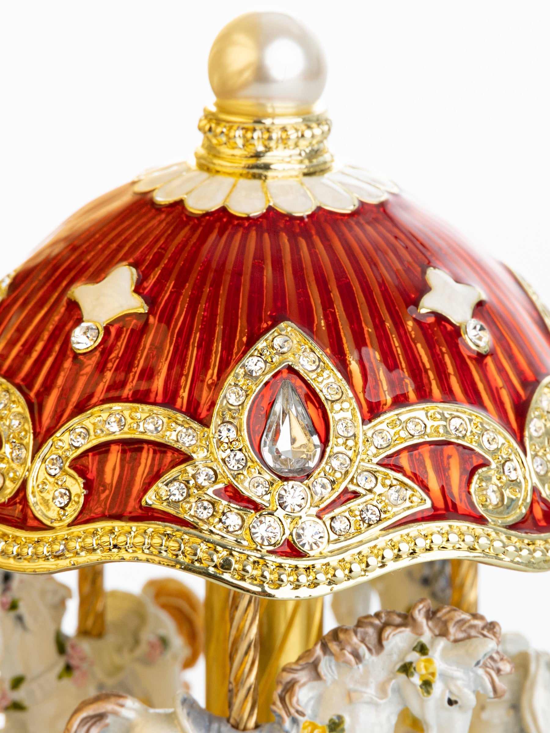 Red Wind up Horse Carousel Faberge Style Egg-4