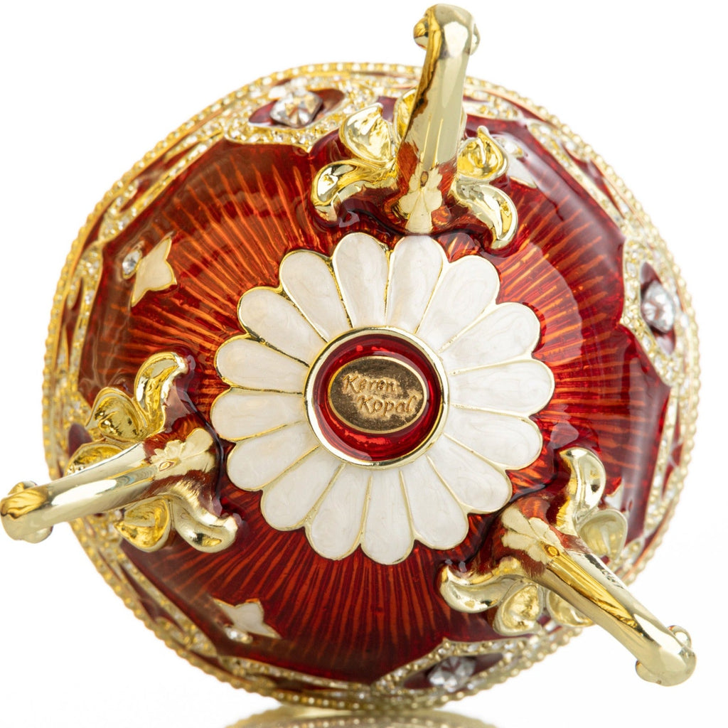 Red Wind up Horse Carousel Faberge Style Egg-1