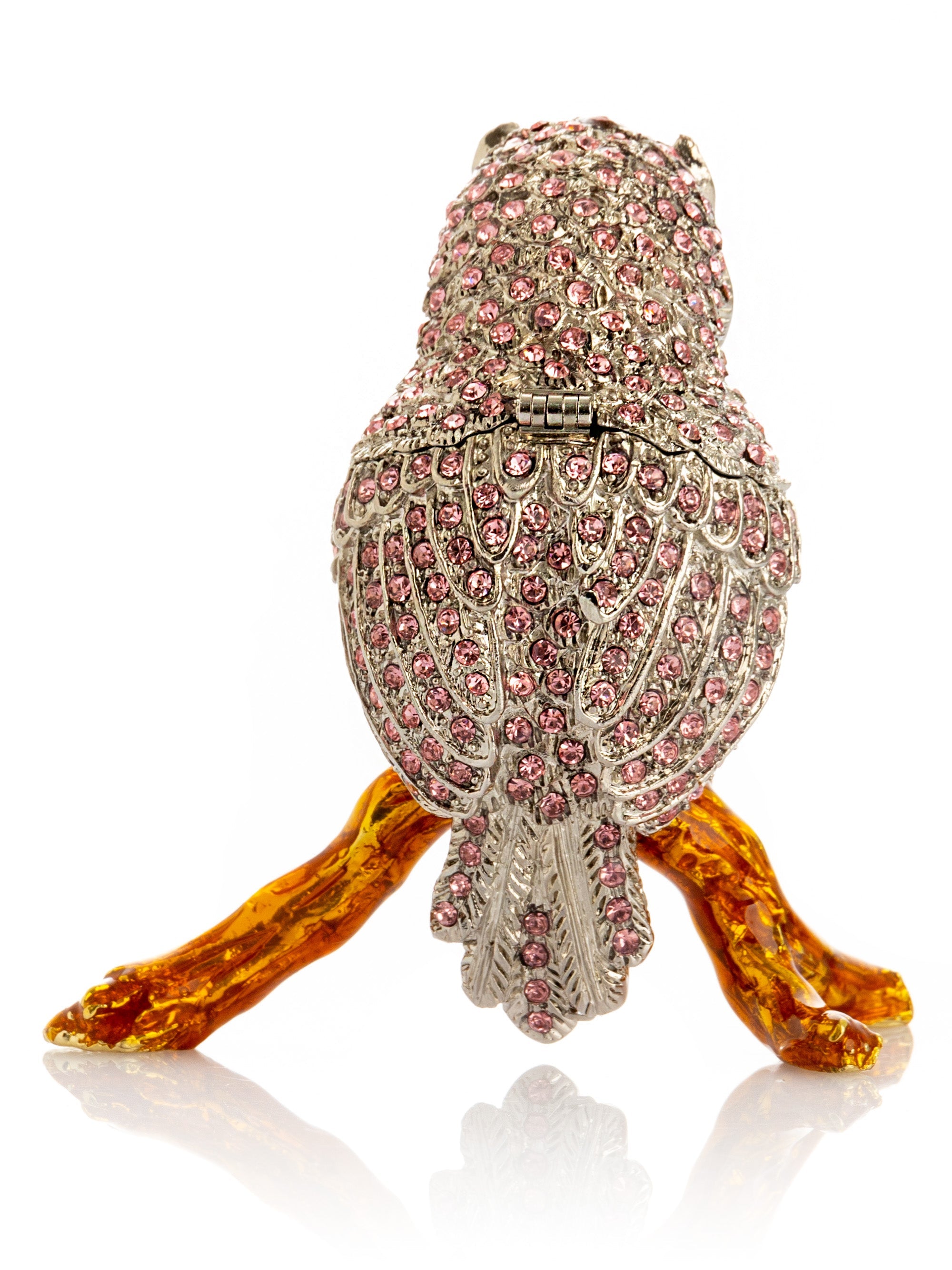 Pink &  Silver Crystal Owl on Amber Tree Branch Trinket Box-1