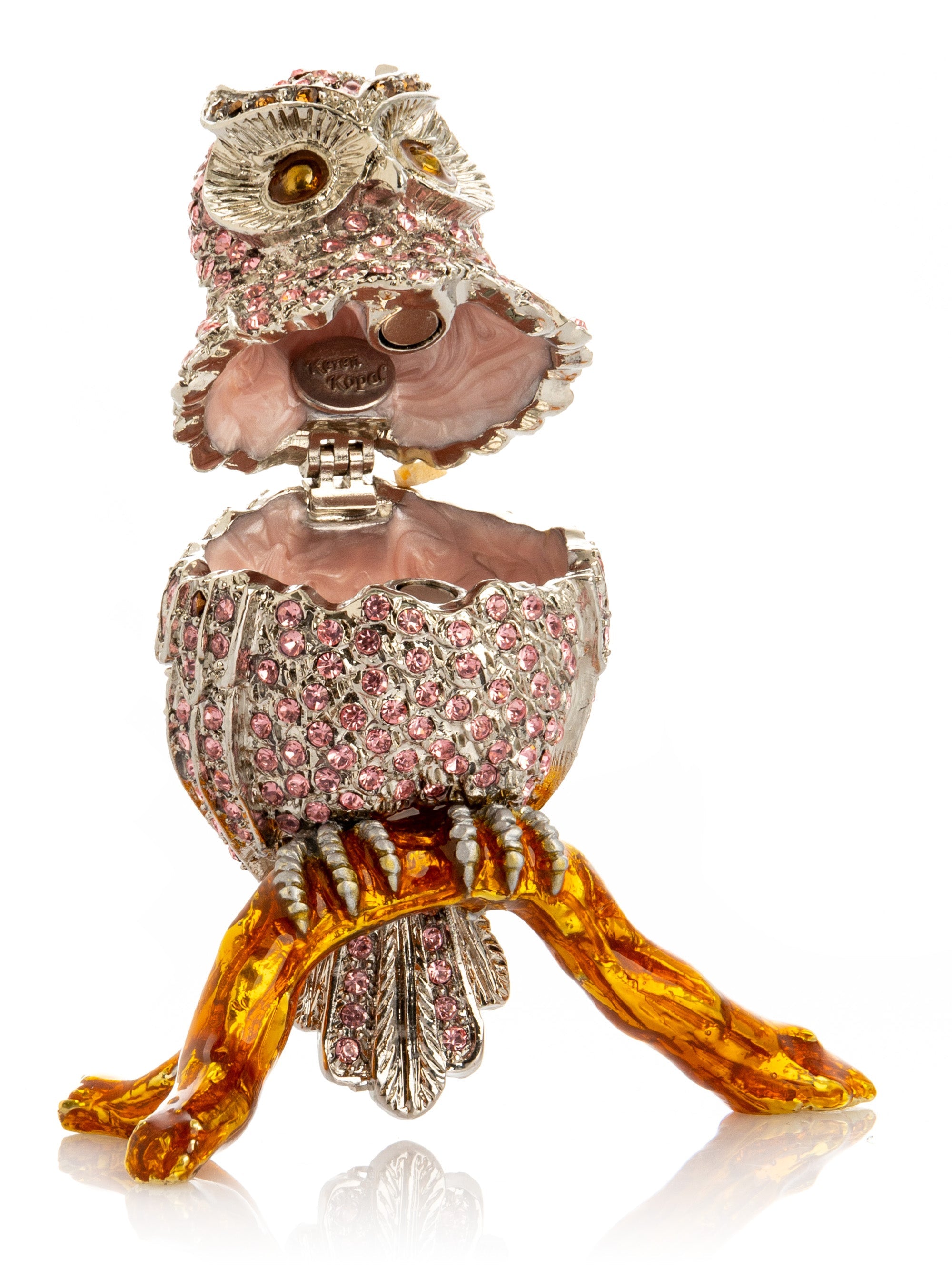 Pink &  Silver Crystal Owl on Amber Tree Branch Trinket Box-2