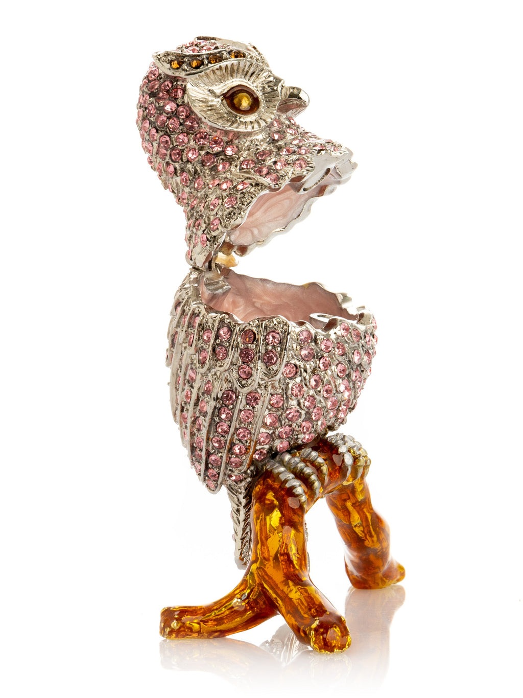 Pink &  Silver Crystal Owl on Amber Tree Branch Trinket Box-3