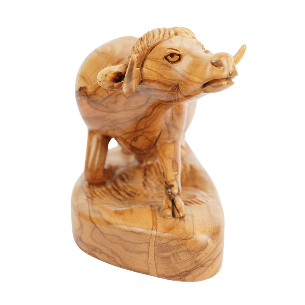 Handgeschnitzter Ochse aus Olivenholz – Exklusive Holzskulptur aus Bethlehem (18 cm)-0