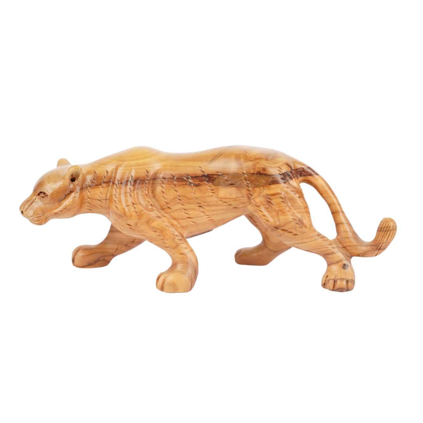 Handgeschnitzter Puma aus Olivenholz (klein) – Kunstvolle Holzskulptur aus Bethlehem (7x20 cm)-1